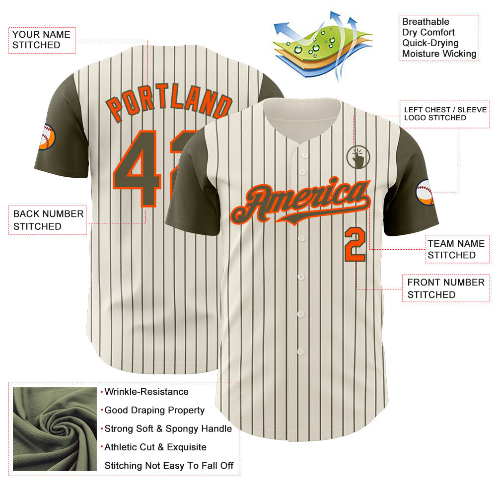 Custom Cream Olive Pinstripe Orange Authentic Two Tone Baseball Jersey baseball jersey product view 3