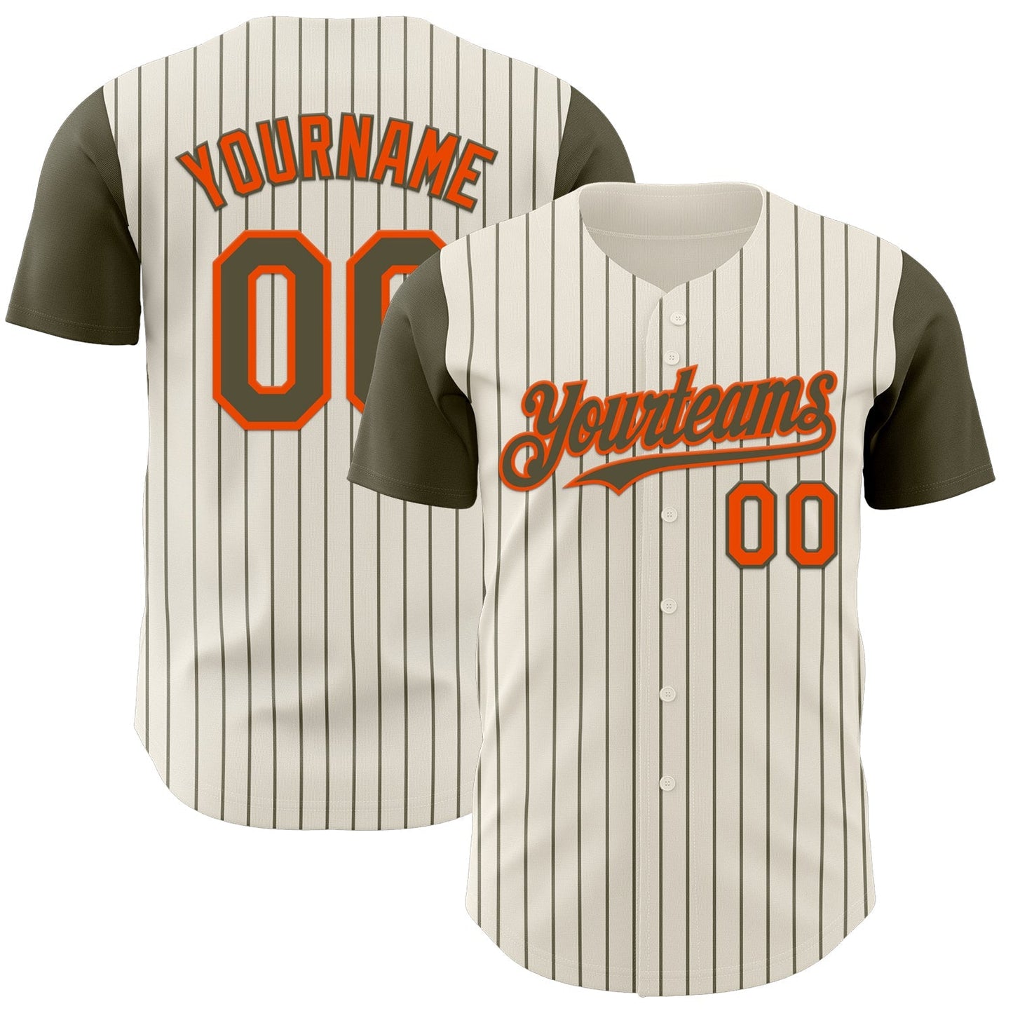 Custom Cream Olive Pinstripe Orange Authentic Two Tone Baseball Jersey baseball jersey product view 1