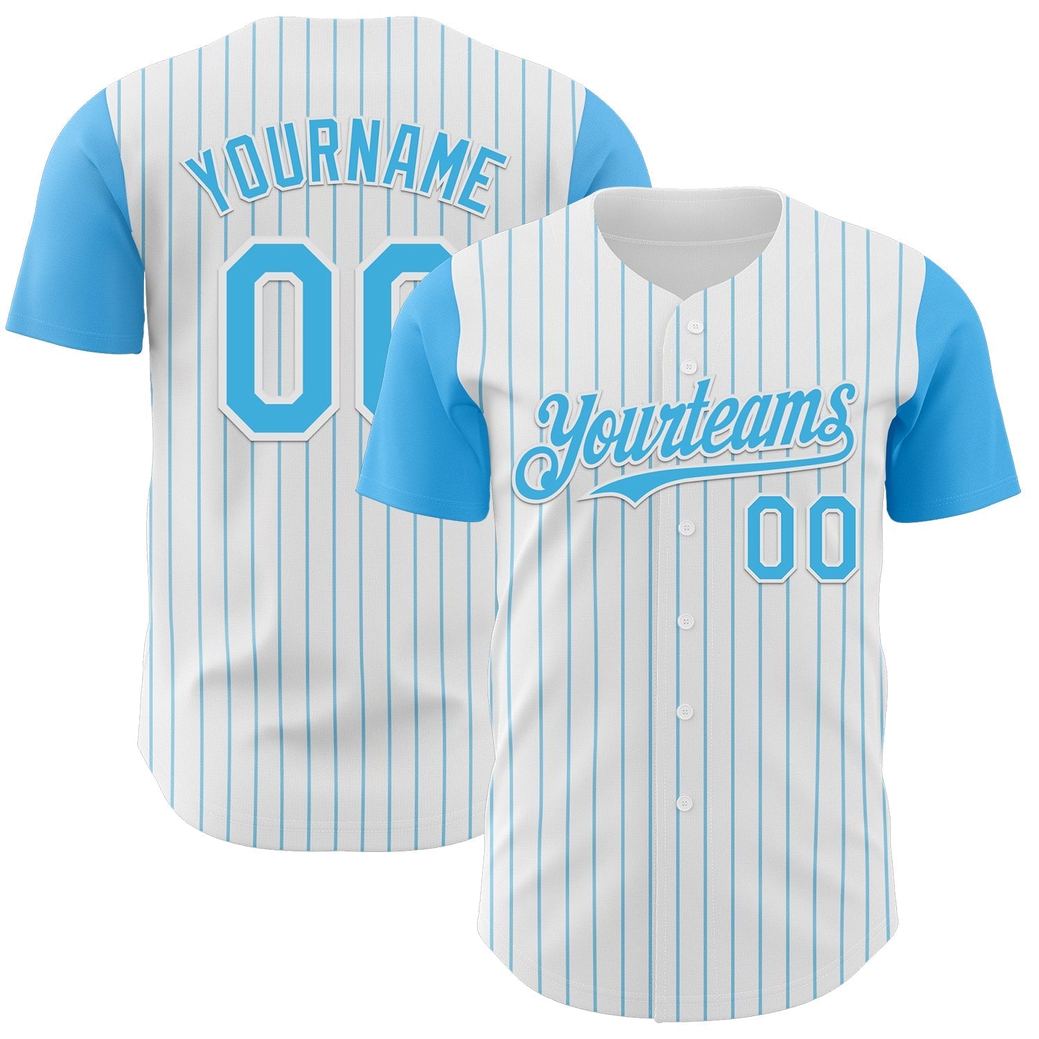 Custom White Sky Blue Pinstripe Sky Blue Authentic Two Tone Baseball Jersey baseball jersey product view 1
