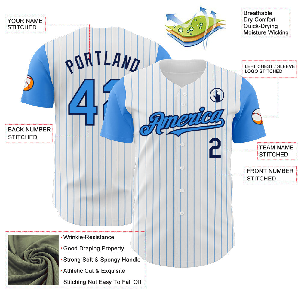 Custom White Electric Blue Pinstripe Navy Authentic Two Tone Baseball Jersey baseball jersey product view 3
