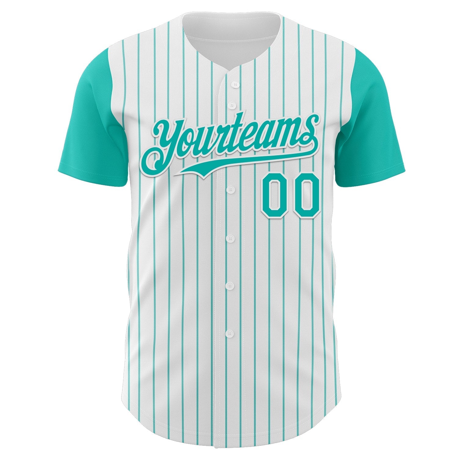 Custom White Aqua Pinstripe Aqua Authentic Two Tone Baseball Jersey baseball jersey product view 2