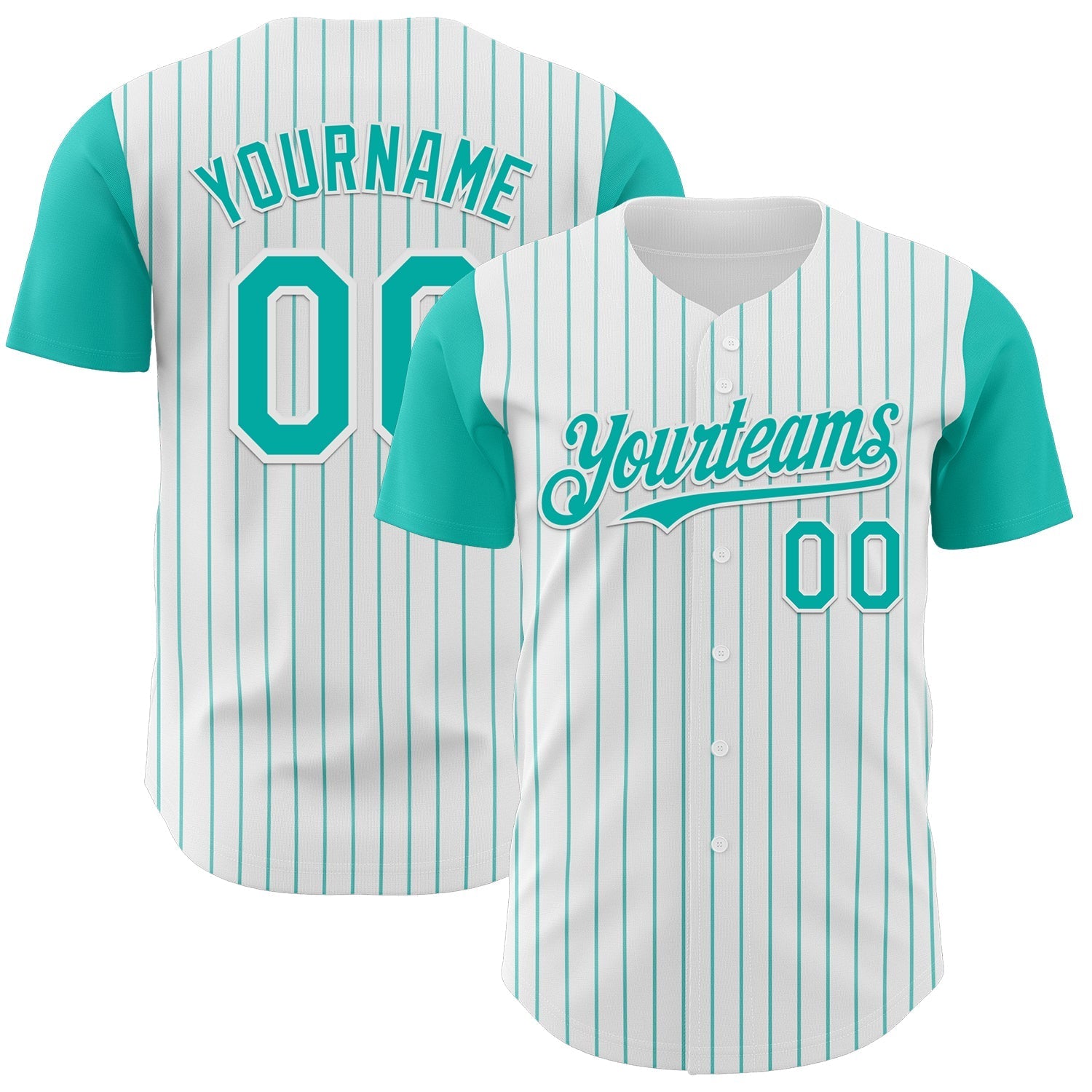 Custom White Aqua Pinstripe Aqua Authentic Two Tone Baseball Jersey baseball jersey product view 1