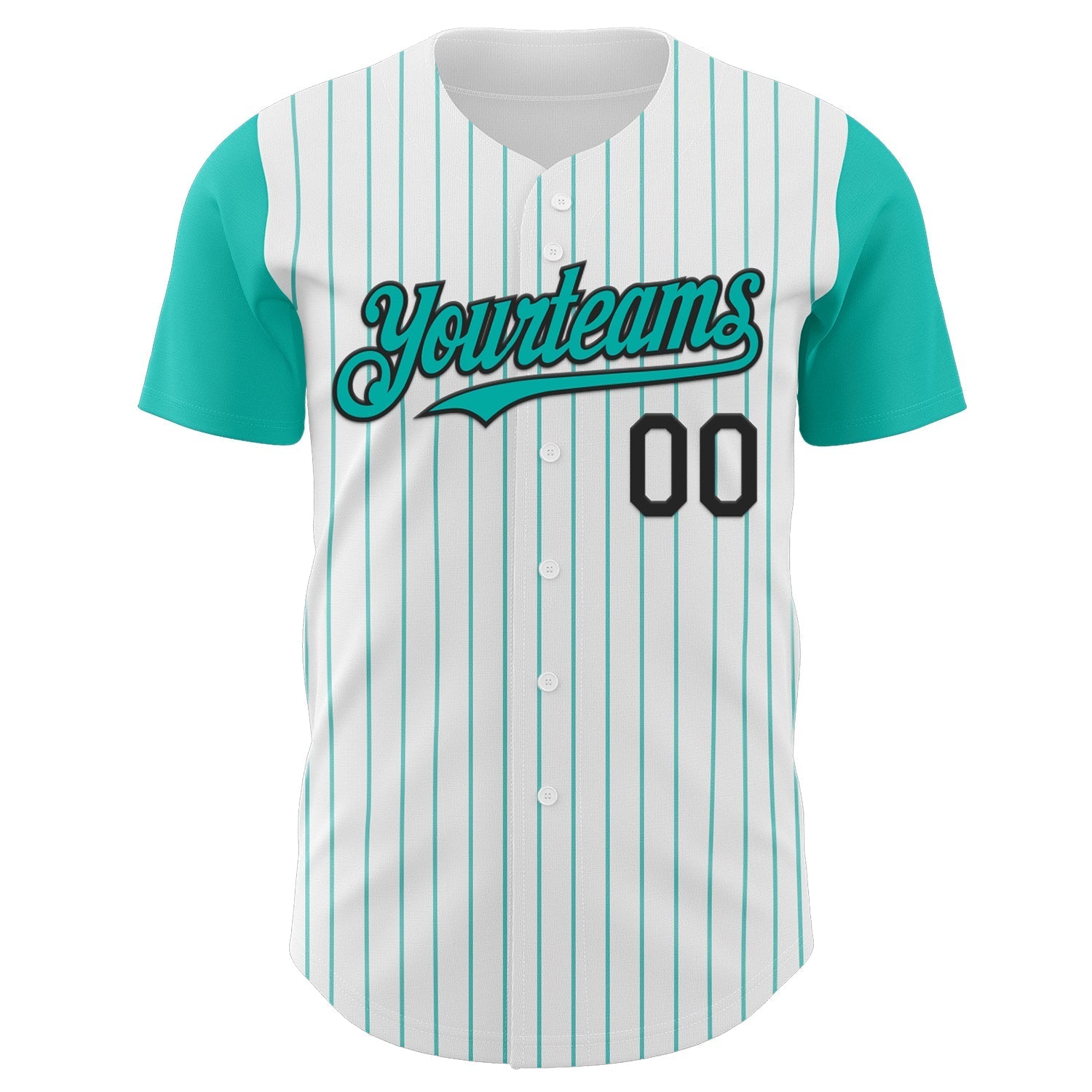 Custom White Aqua Pinstripe Black Authentic Two Tone Baseball Jersey baseball jersey product view 2