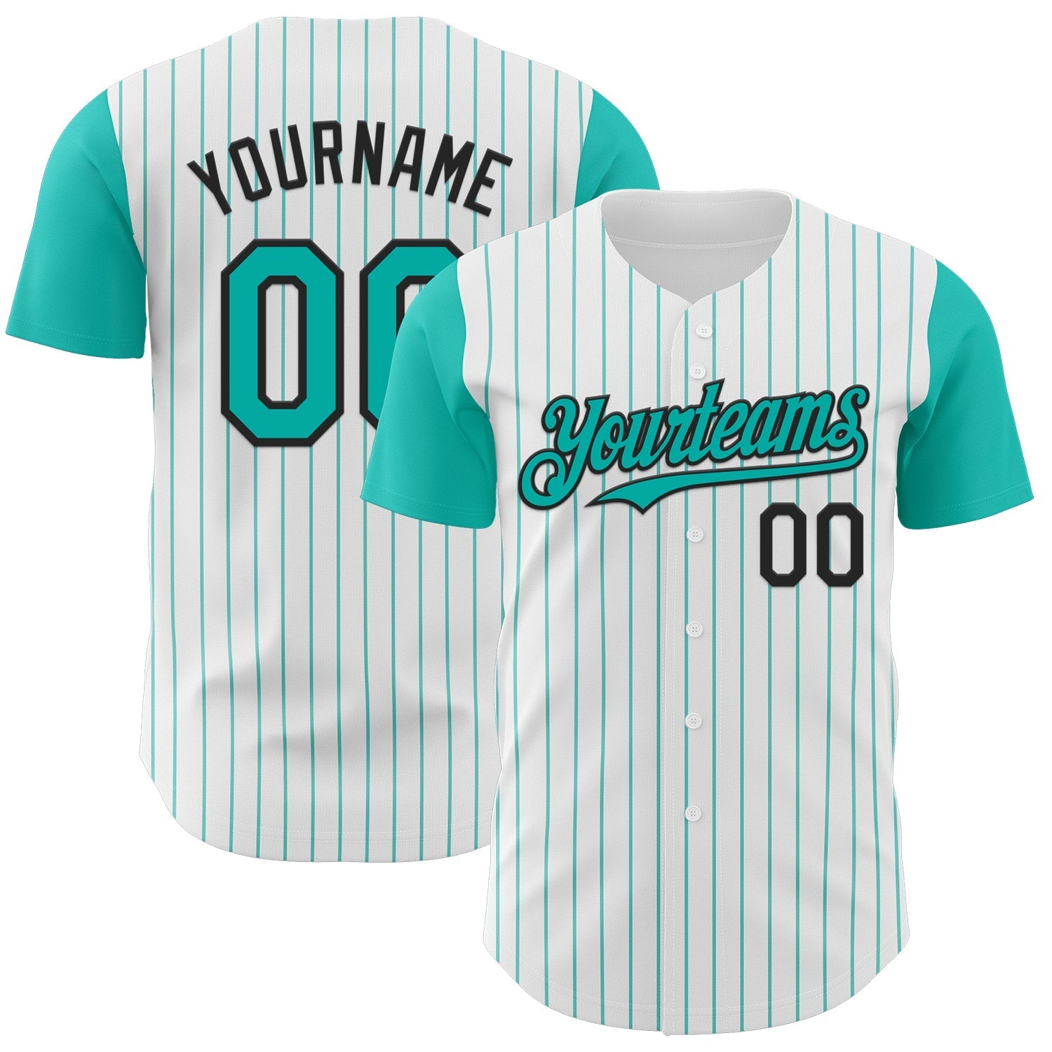 Custom White Aqua Pinstripe Black Authentic Two Tone Baseball Jersey baseball jersey product view 1