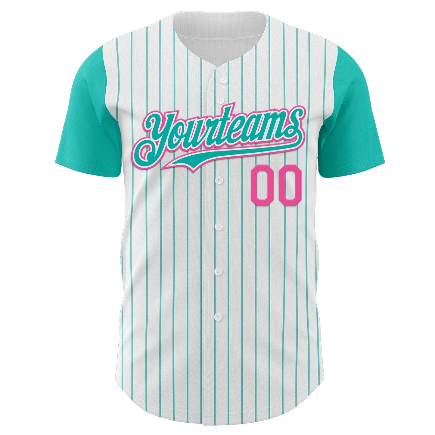 Custom White Aqua Pinstripe Pink Authentic Two Tone Baseball Jersey baseball jersey product view 2