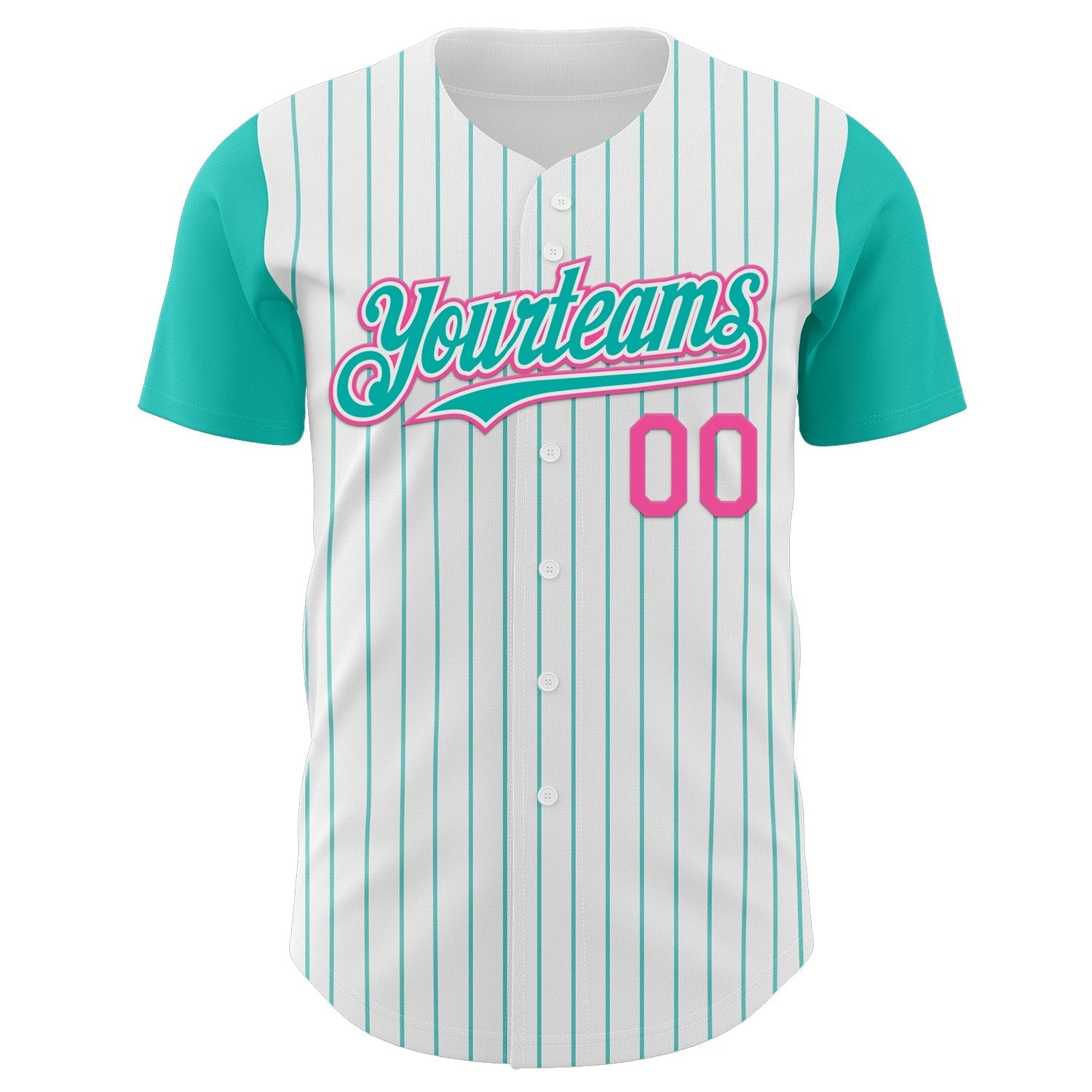 Custom White Aqua Pinstripe Pink Authentic Two Tone Baseball Jersey baseball jersey product view 2