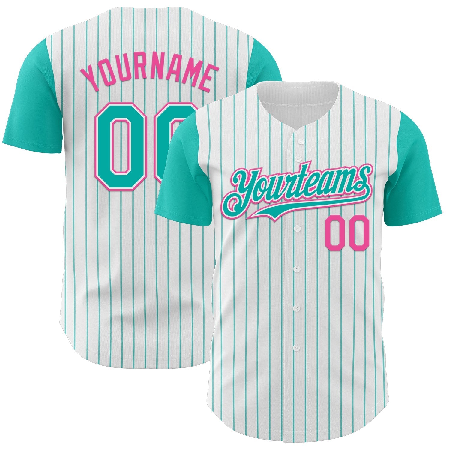 Custom White Aqua Pinstripe Pink Authentic Two Tone Baseball Jersey baseball jersey product view 1