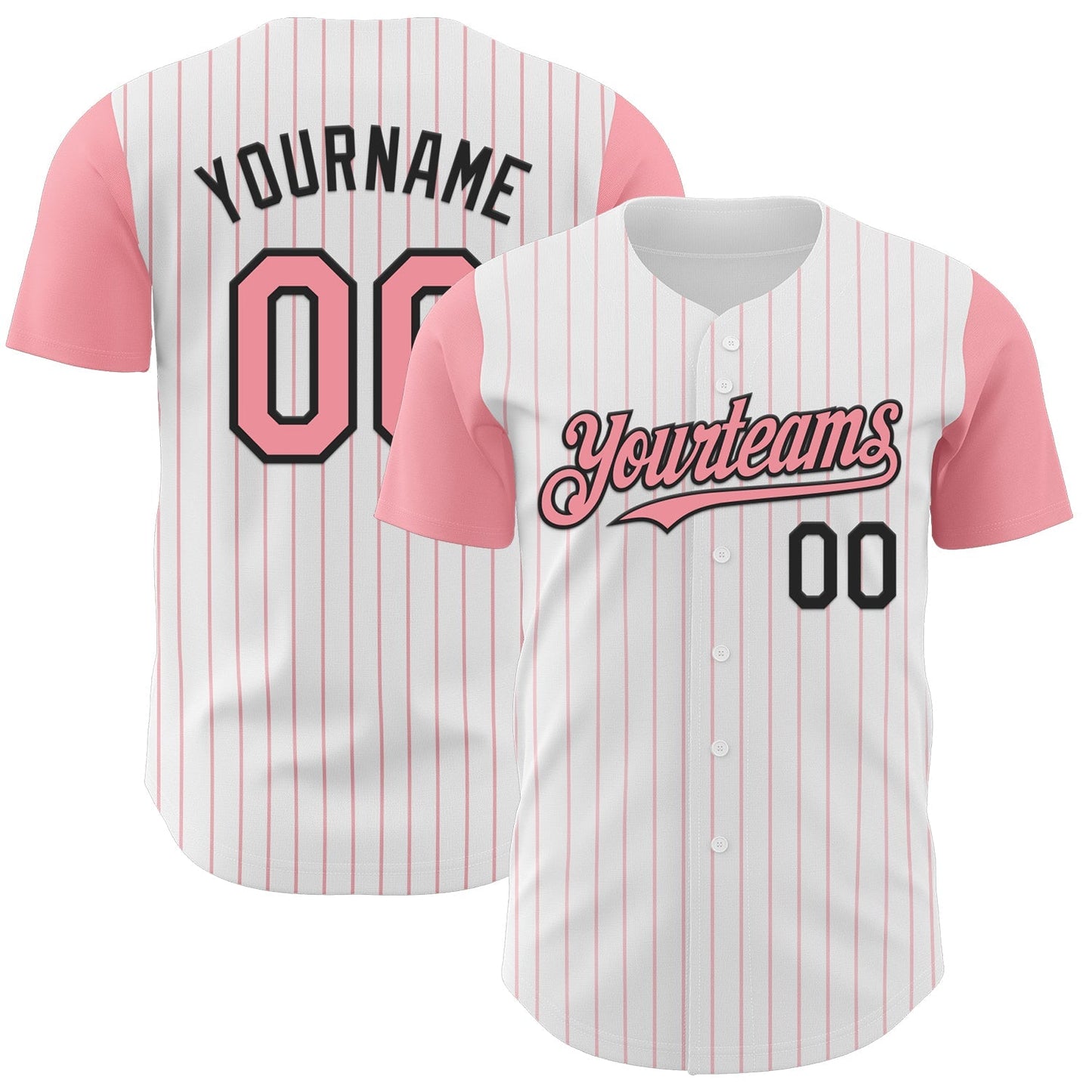 Custom White Medium Pink Pinstripe Black Authentic Two Tone Baseball Jersey baseball jersey product view 1
