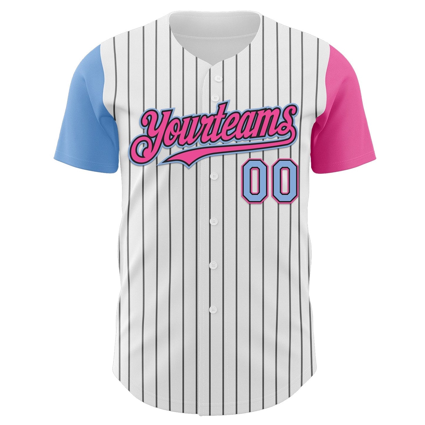 Custom White Black Pinstripe Light Blue-Pink Authentic Two Tone Baseball Jersey baseball jersey product view 2