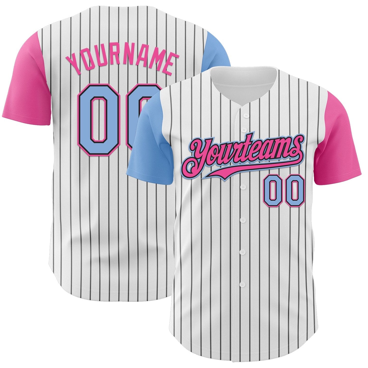 Custom White Black Pinstripe Light Blue-Pink Authentic Two Tone Baseball Jersey baseball jersey product view 1