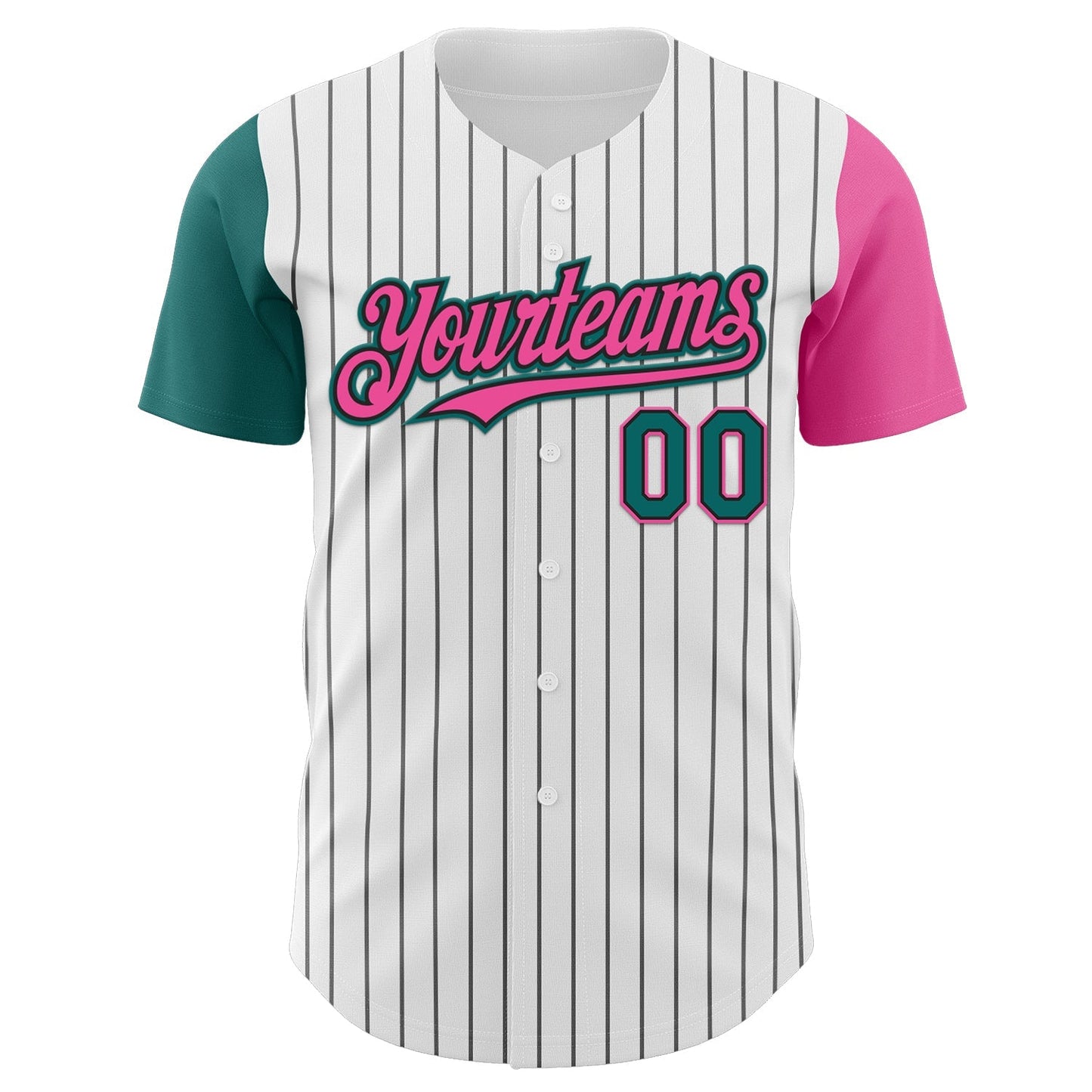 Custom White Black Pinstripe Teal-Pink Authentic Two Tone Baseball Jersey baseball jersey product view 2
