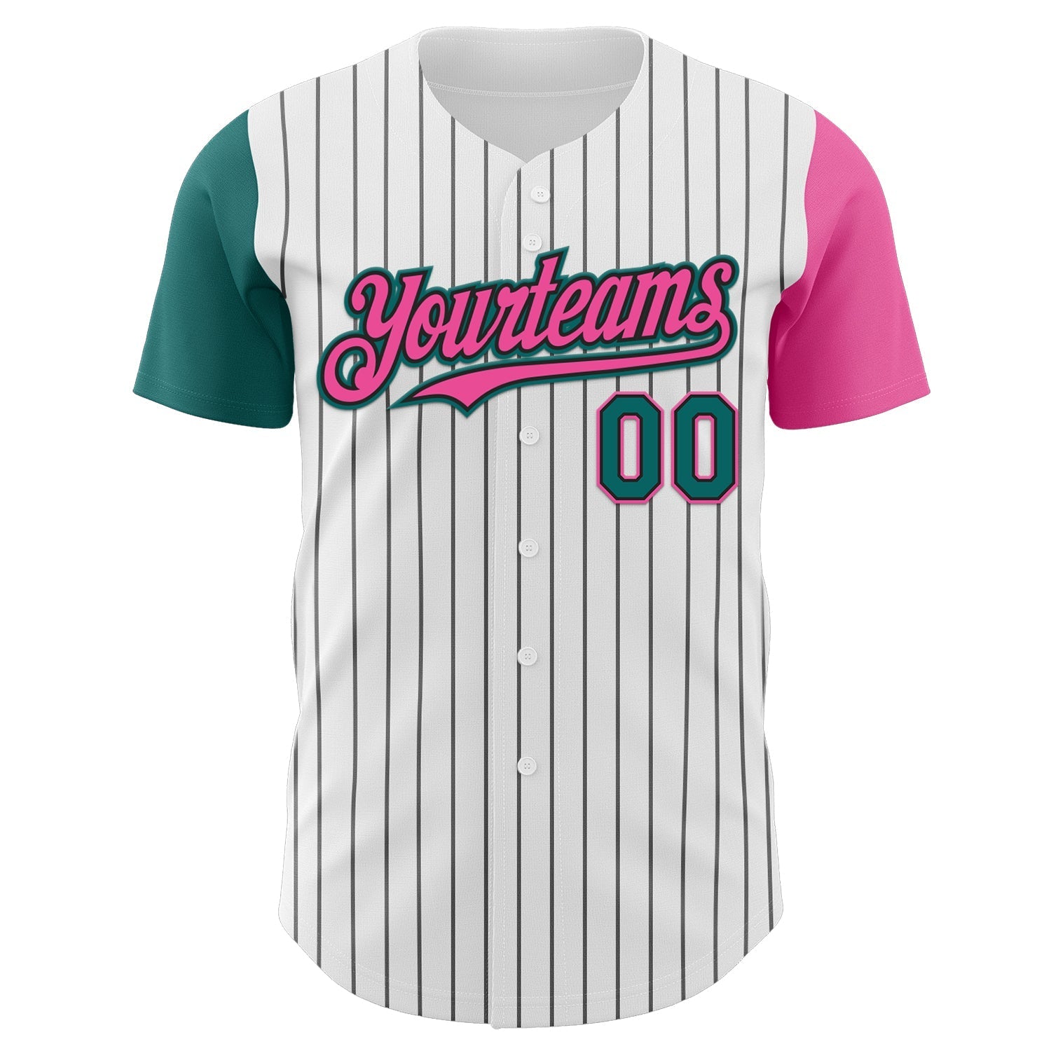 Custom White Black Pinstripe Teal-Pink Authentic Two Tone Baseball Jersey baseball jersey product view 2