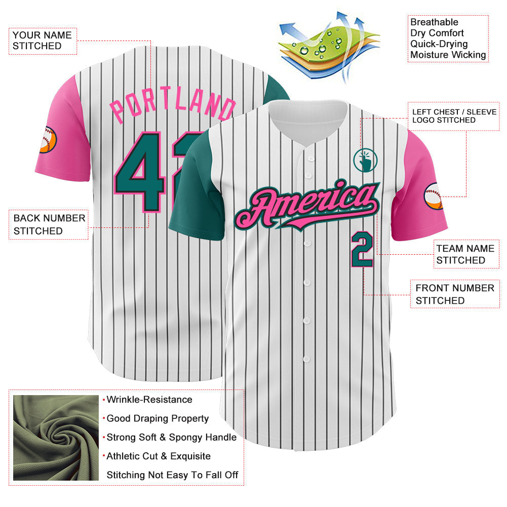 Custom White Black Pinstripe Teal-Pink Authentic Two Tone Baseball Jersey baseball jersey product view 3