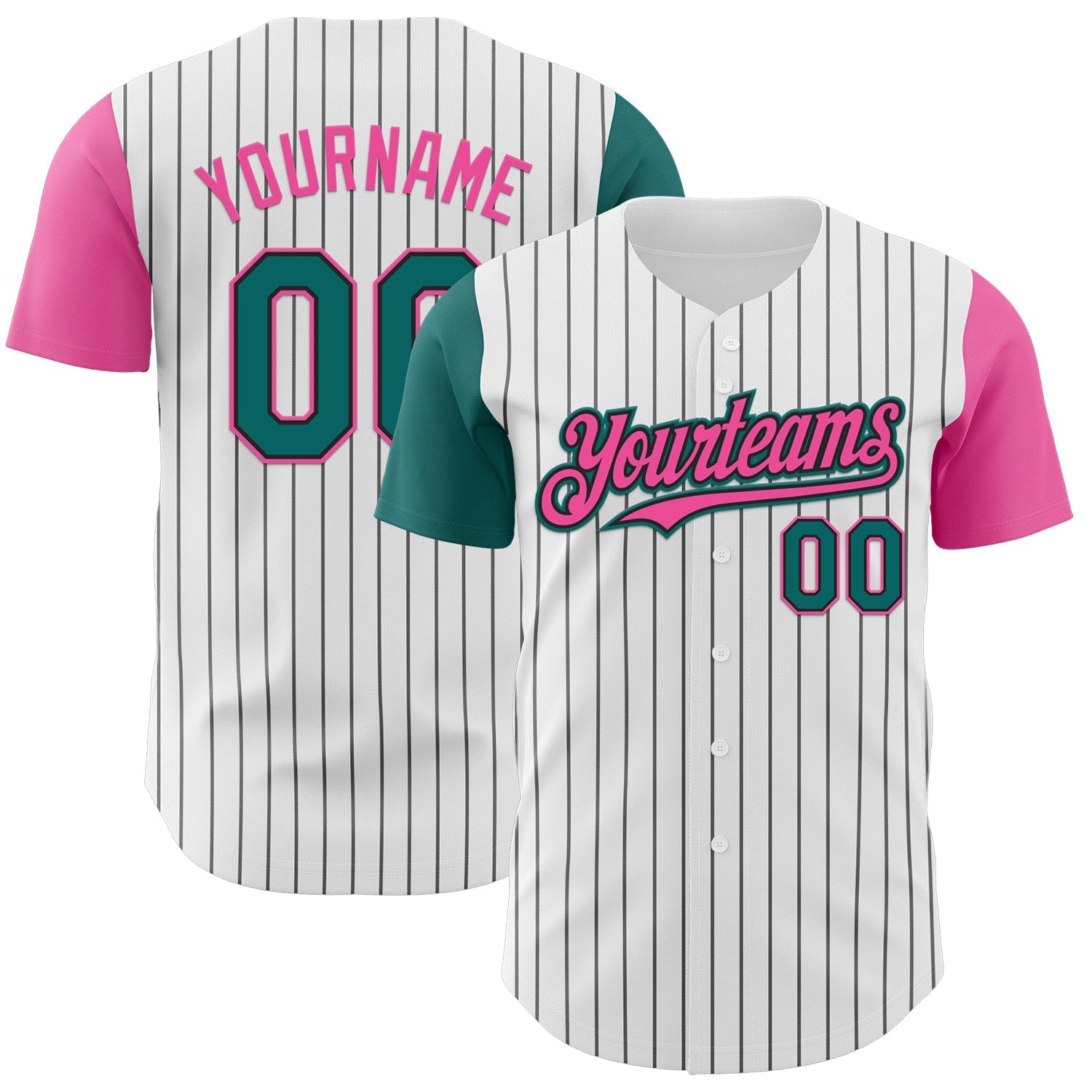 Custom White Black Pinstripe Teal-Pink Authentic Two Tone Baseball Jersey baseball jersey product view 1