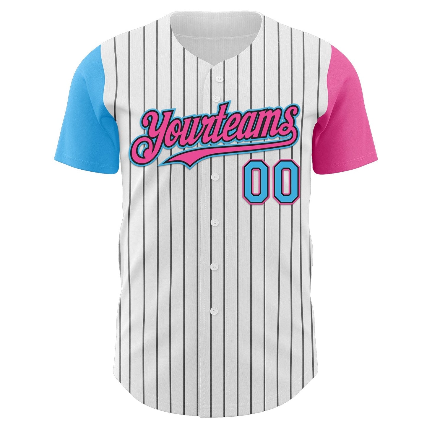 Custom White Black Pinstripe Sky Blue-Pink Authentic Two Tone Baseball Jersey baseball jersey product view 2