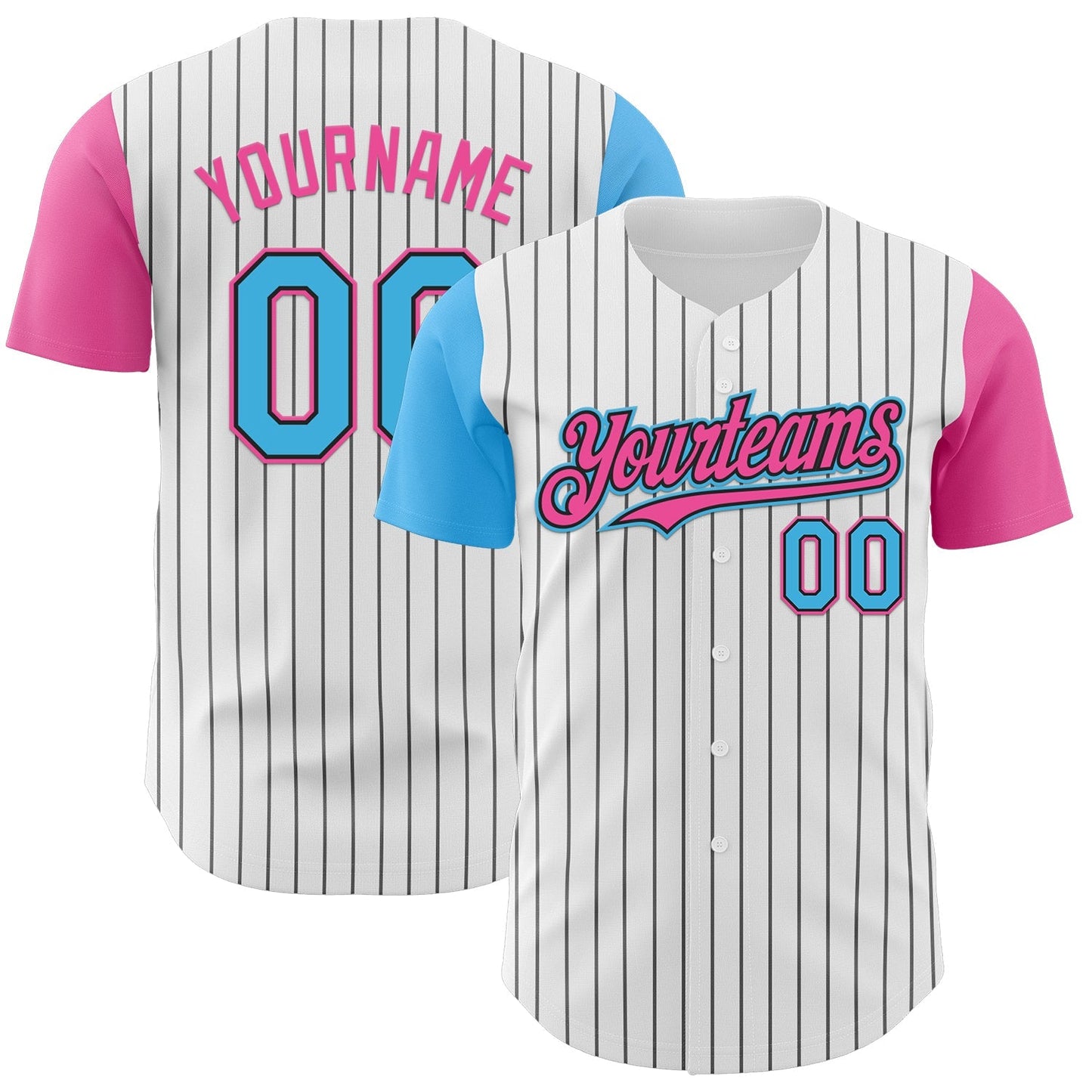 Custom White Black Pinstripe Sky Blue-Pink Authentic Two Tone Baseball Jersey baseball jersey product view 1