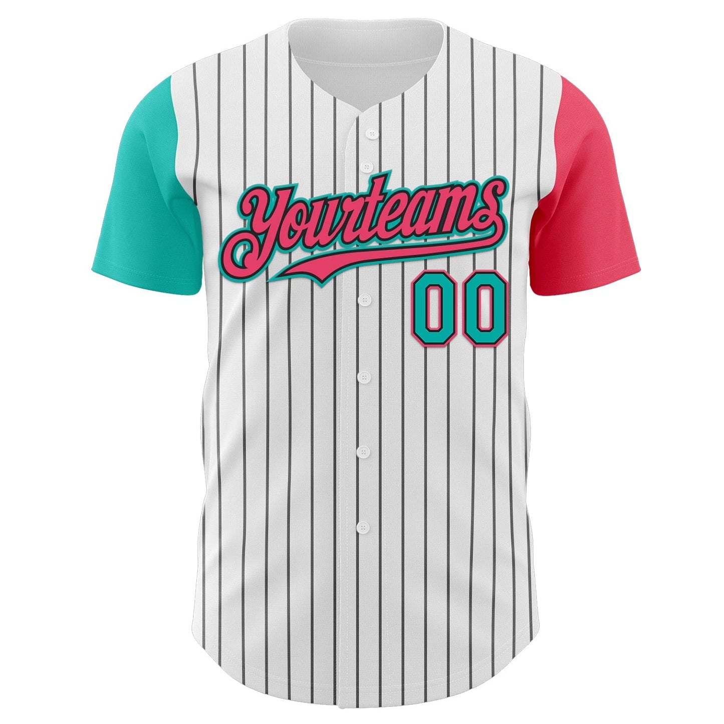 Custom White Black Pinstripe Aqua-Neon Pink Authentic Two Tone Baseball Jersey baseball jersey product view 2