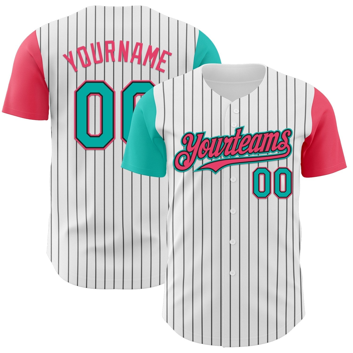 Custom White Black Pinstripe Aqua-Neon Pink Authentic Two Tone Baseball Jersey baseball jersey product view 1