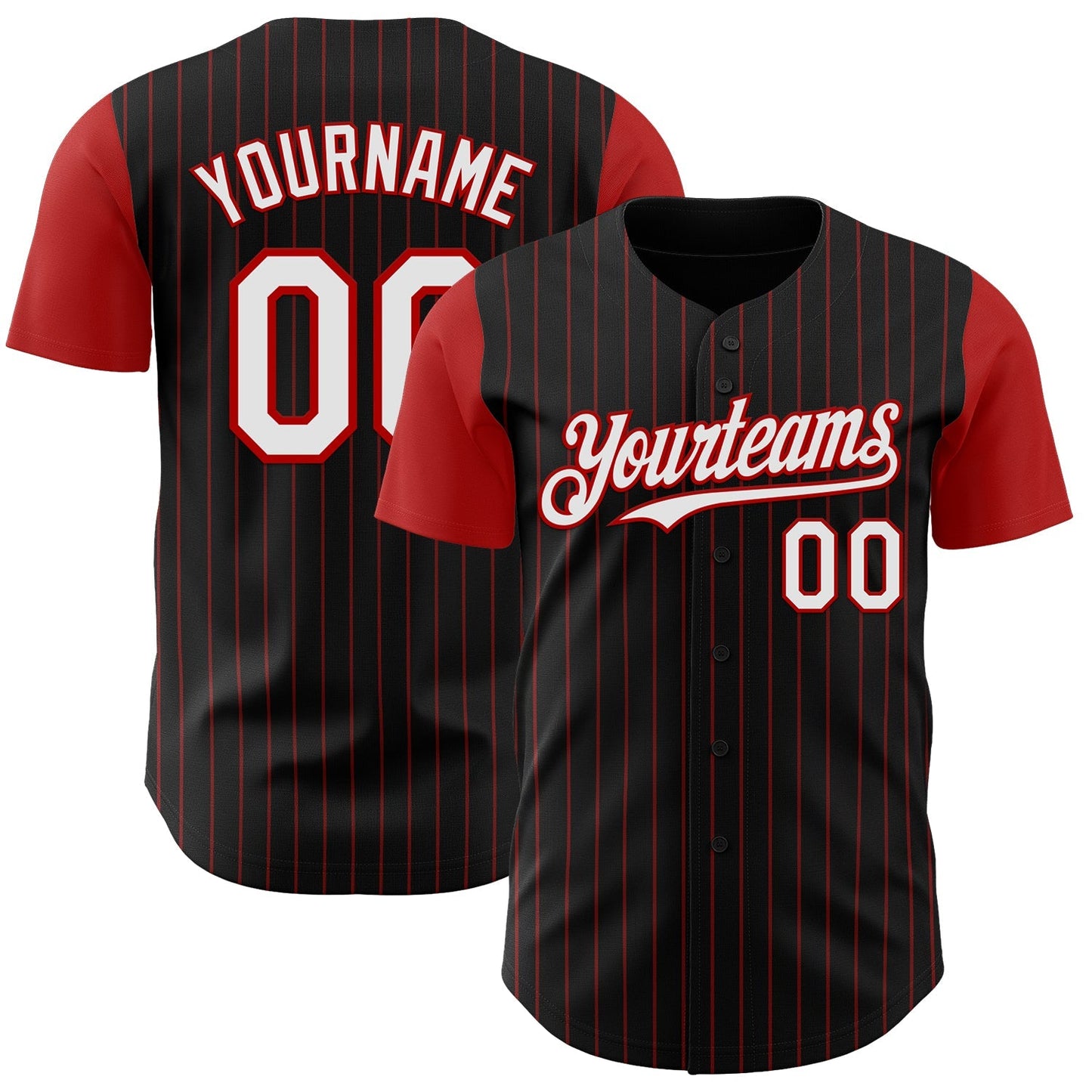 Custom Black Red Pinstripe White Authentic Two Tone Baseball Jersey baseball jersey product view 1