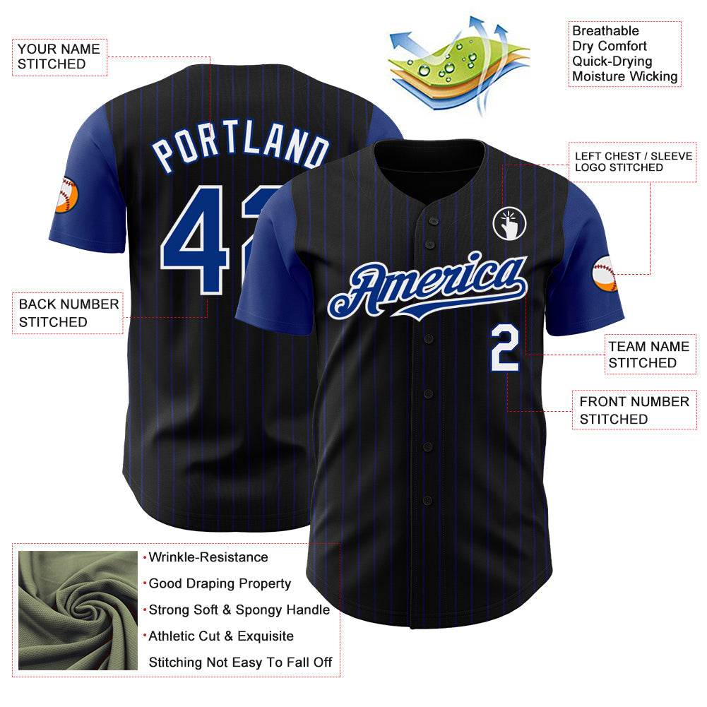 Custom Black Royal Pinstripe White Authentic Two Tone Baseball Jersey baseball jersey product view 3