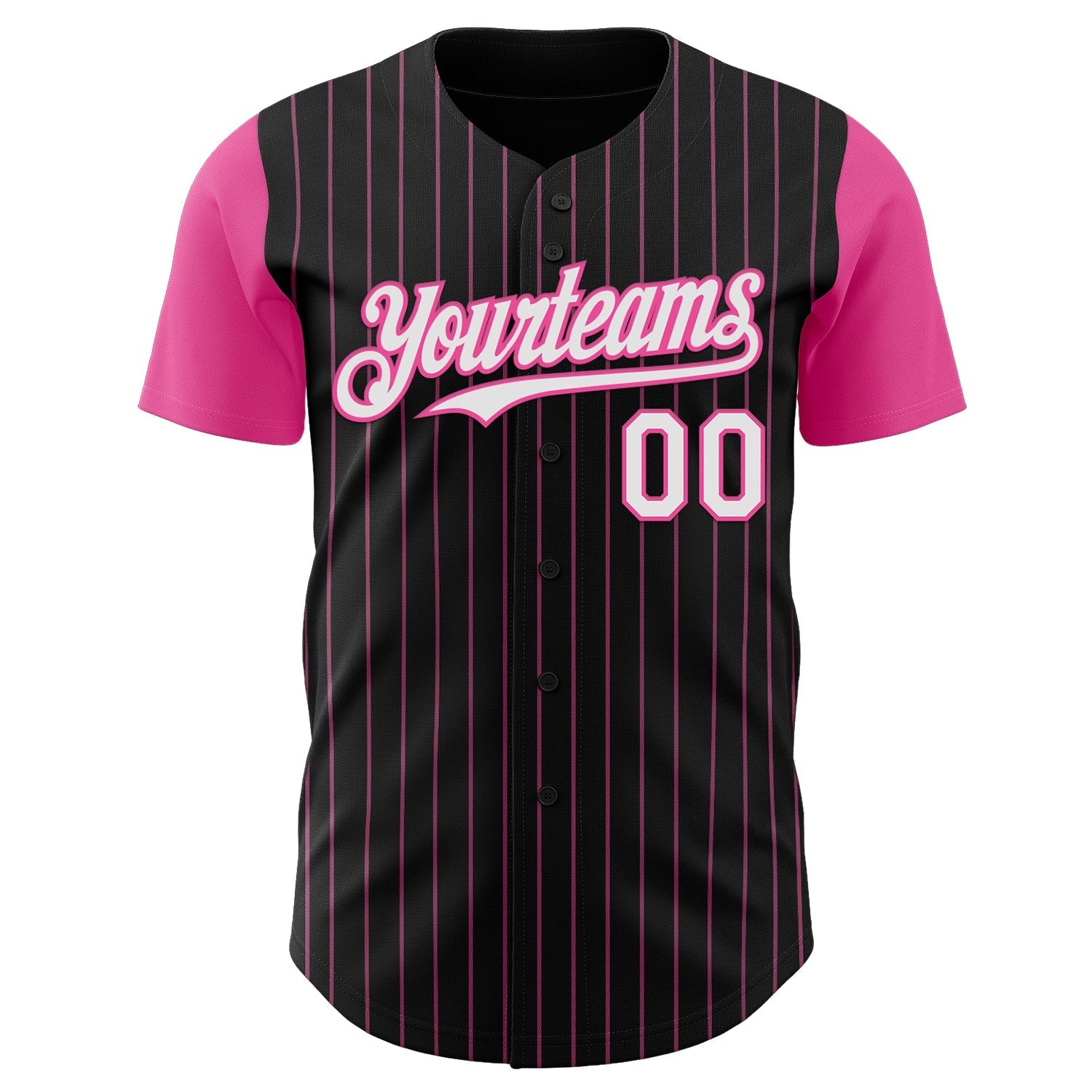 Custom Black Pink Pinstripe White Authentic Two Tone Baseball Jersey baseball jersey product view 2