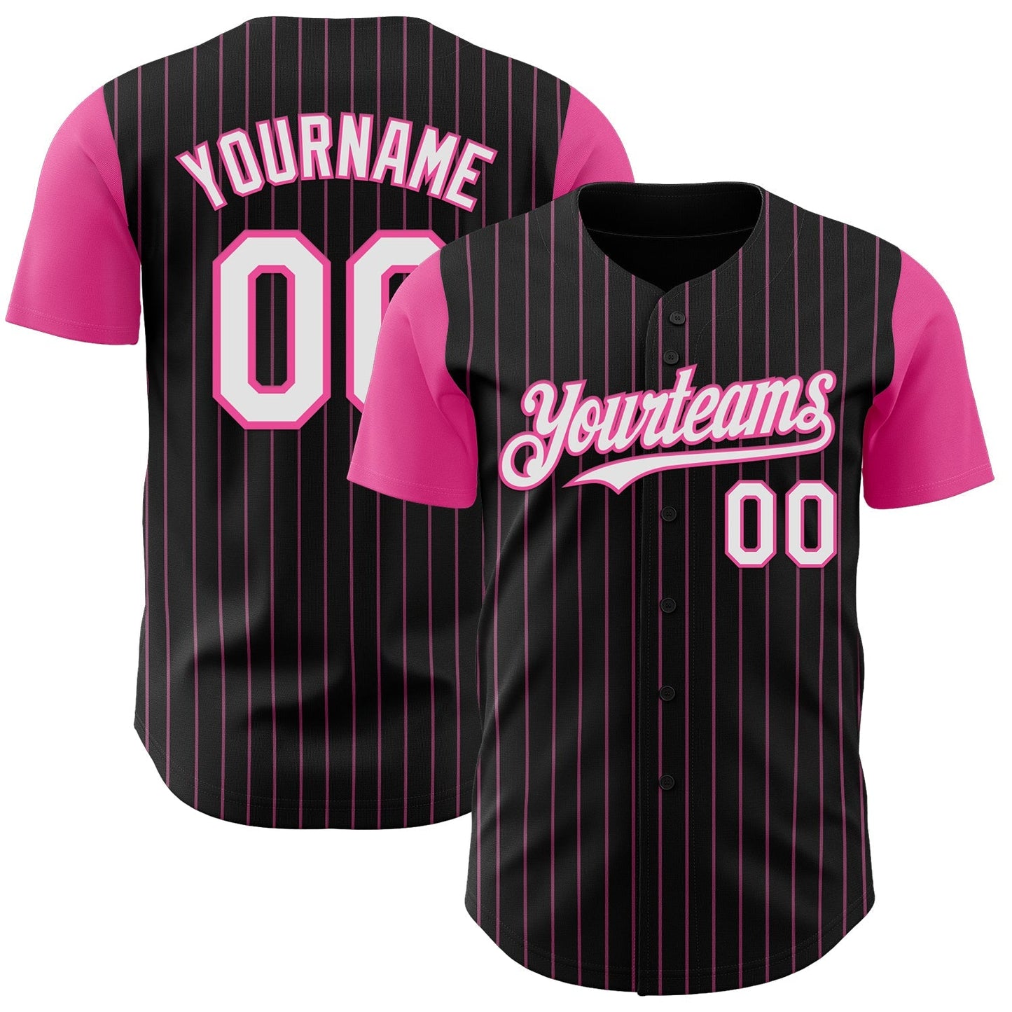 Custom Black Pink Pinstripe White Authentic Two Tone Baseball Jersey baseball jersey product view 1