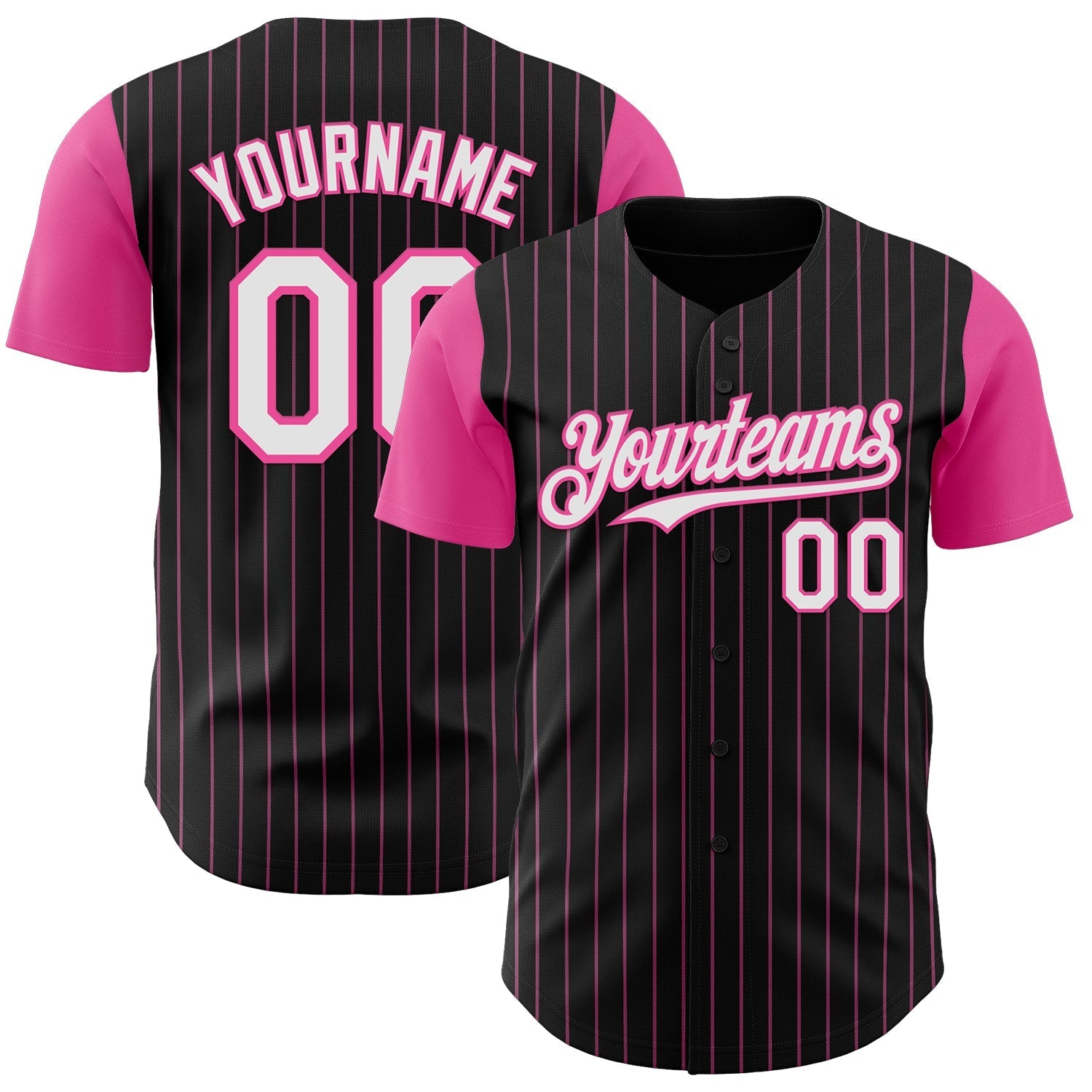 Custom Black Pink Pinstripe White Authentic Two Tone Baseball Jersey baseball jersey product view 1