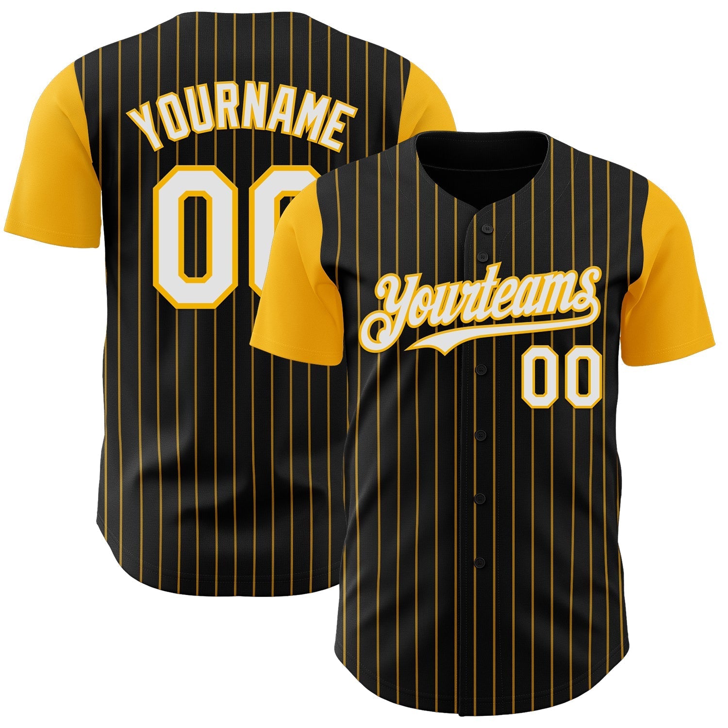 Custom Black Gold Pinstripe White Authentic Two Tone Baseball Jersey baseball jersey product view 1