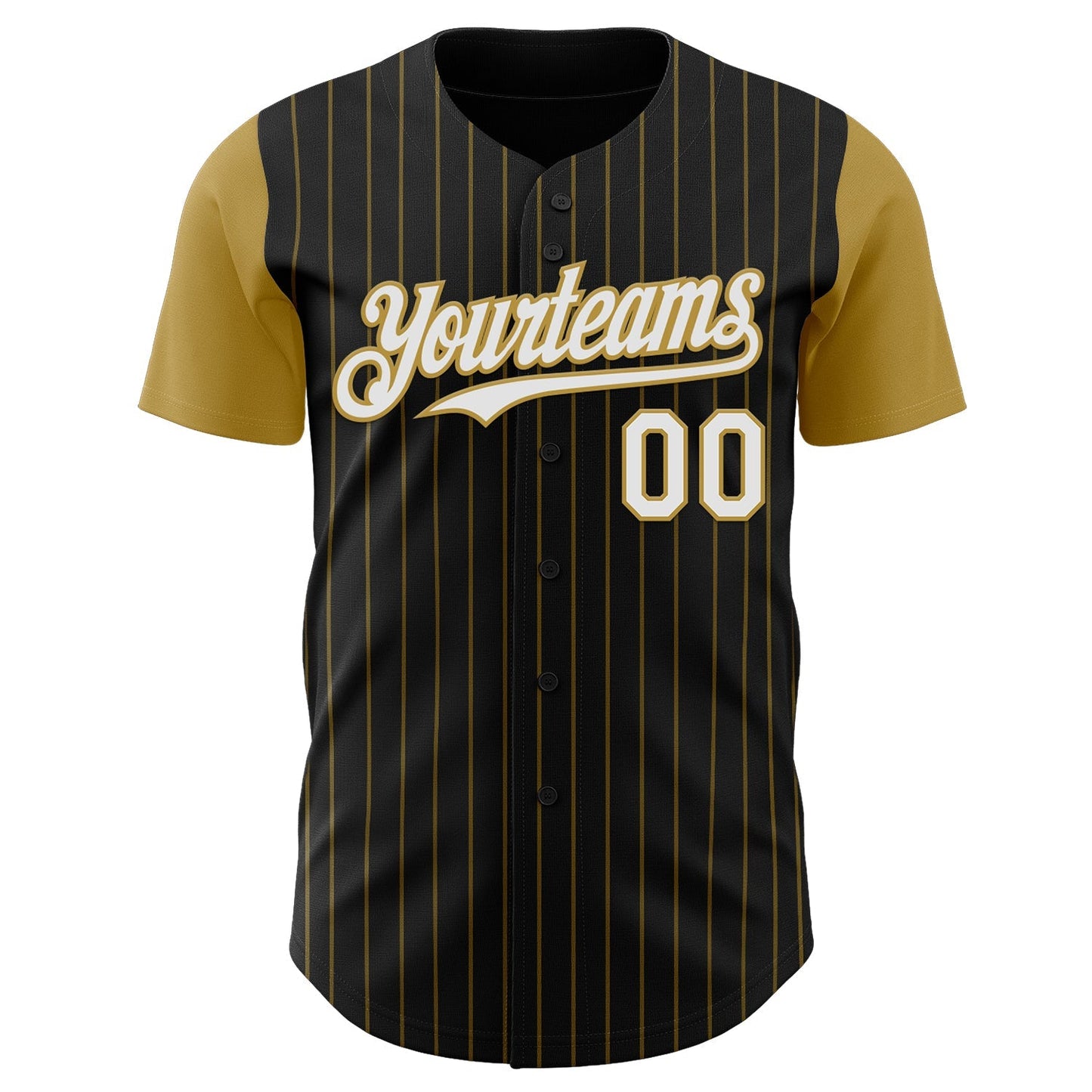 Custom Black Old Gold Pinstripe White Authentic Two Tone Baseball Jersey baseball jersey product view 2