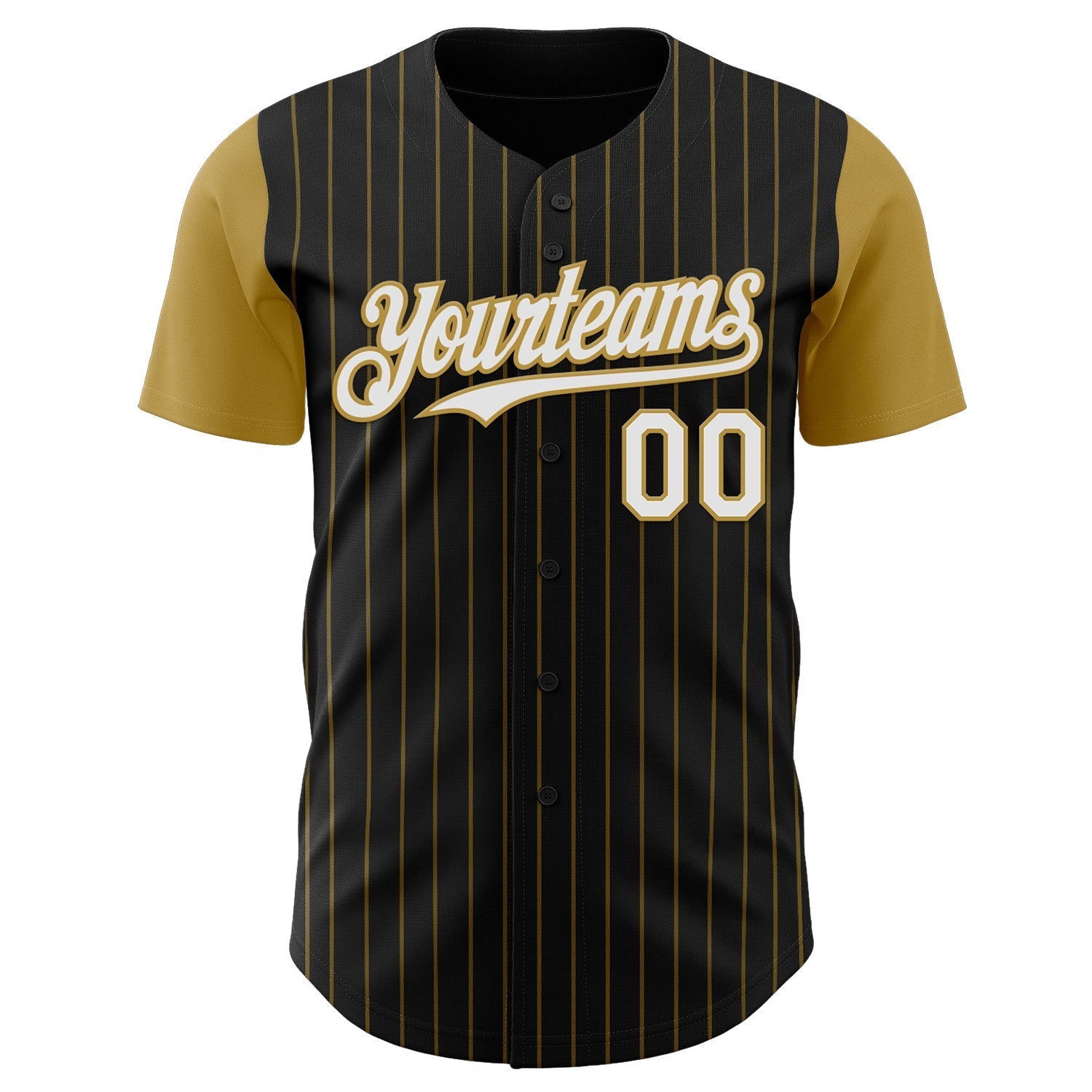 Custom Black Old Gold Pinstripe White Authentic Two Tone Baseball Jersey baseball jersey product view 2