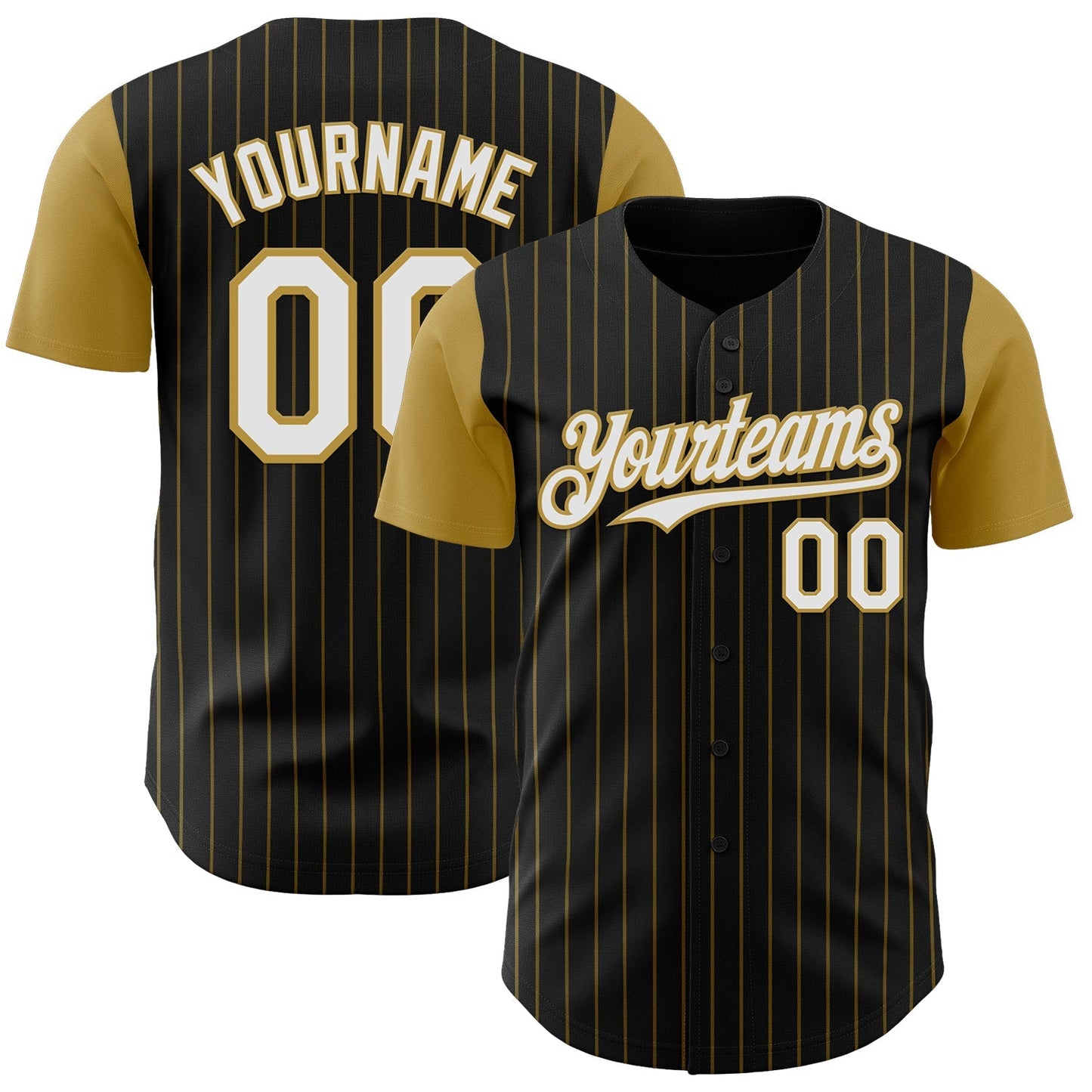 Custom Black Old Gold Pinstripe White Authentic Two Tone Baseball Jersey baseball jersey product view 1