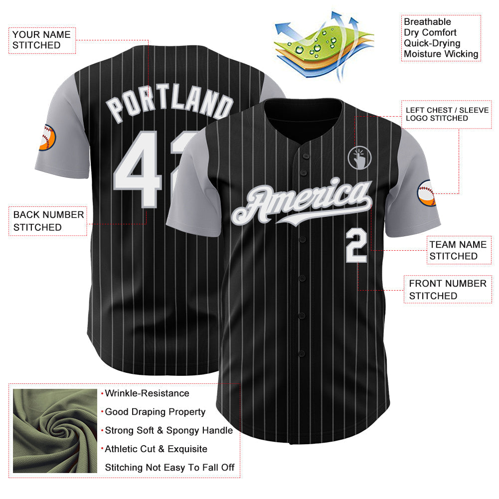 Custom Black Gray Pinstripe White Authentic Two Tone Baseball Jersey baseball jersey product view 3