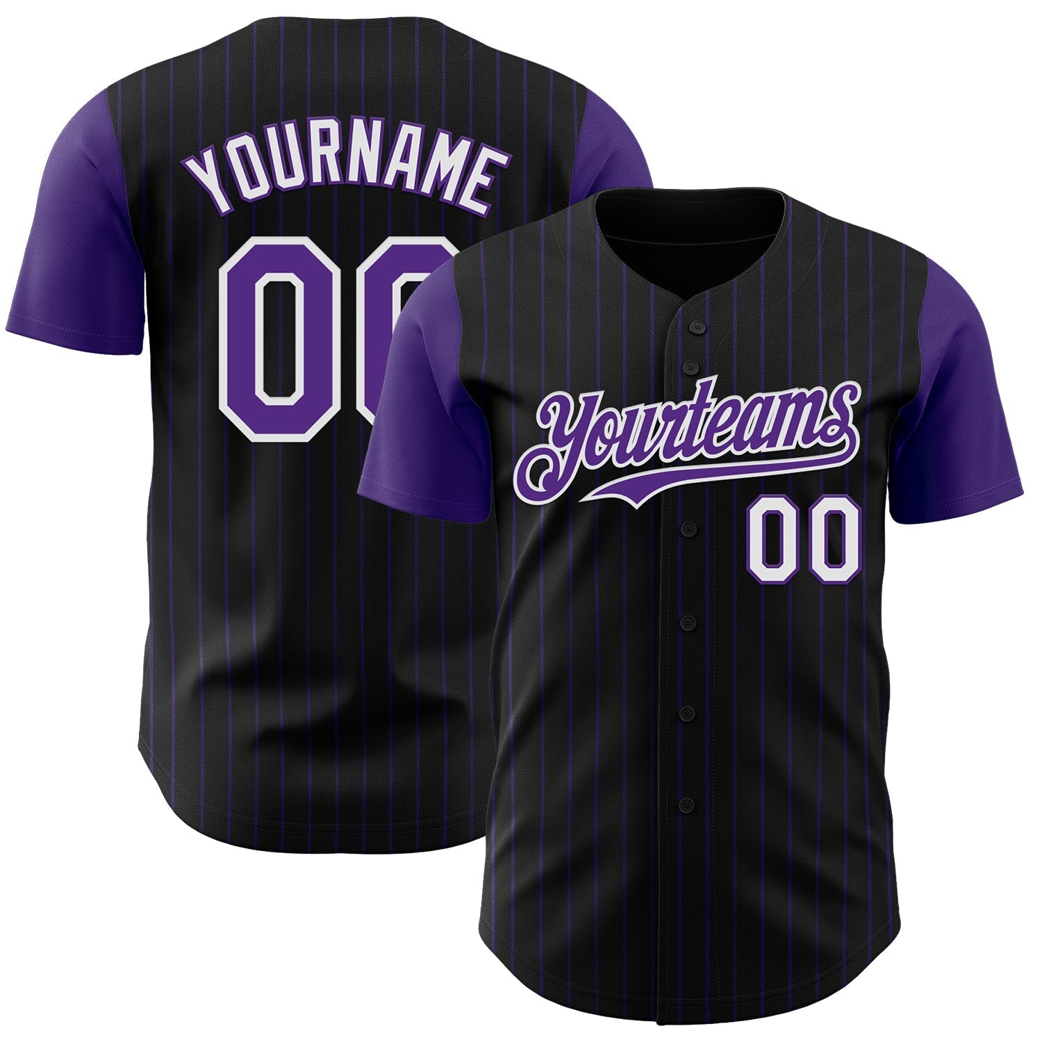 Custom Black Purple Pinstripe White Authentic Two Tone Baseball Jersey baseball jersey product view 1