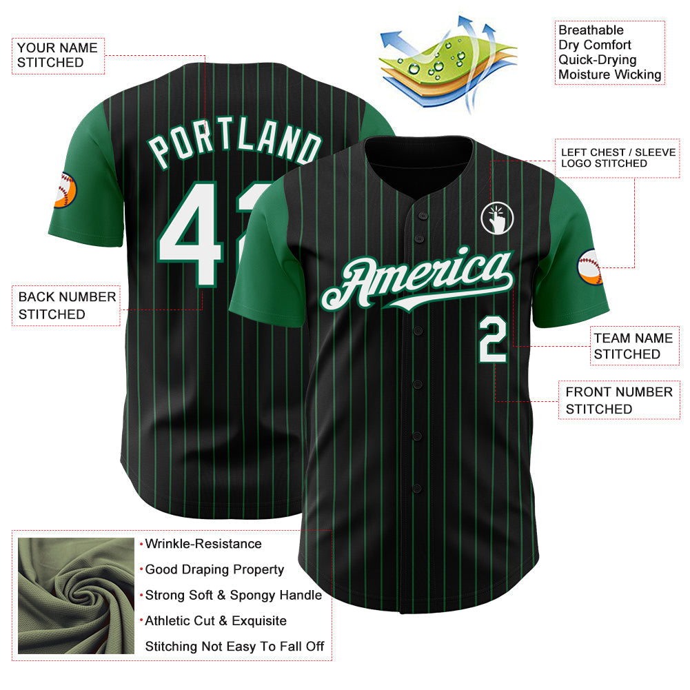 Custom Black Kelly Green Pinstripe White Authentic Two Tone Baseball Jersey baseball jersey product view 3