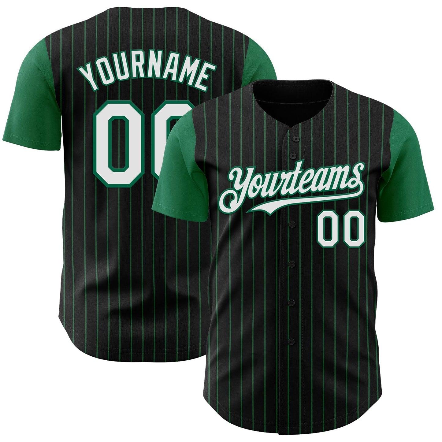 Custom Black Kelly Green Pinstripe White Authentic Two Tone Baseball Jersey baseball jersey product view 1