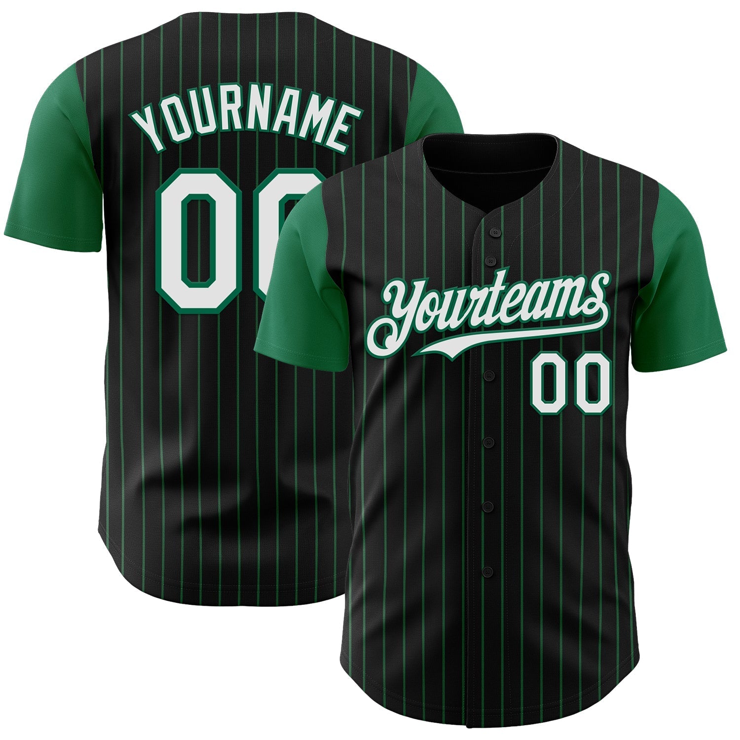 Custom Black Kelly Green Pinstripe White Authentic Two Tone Baseball Jersey baseball jersey product view 1