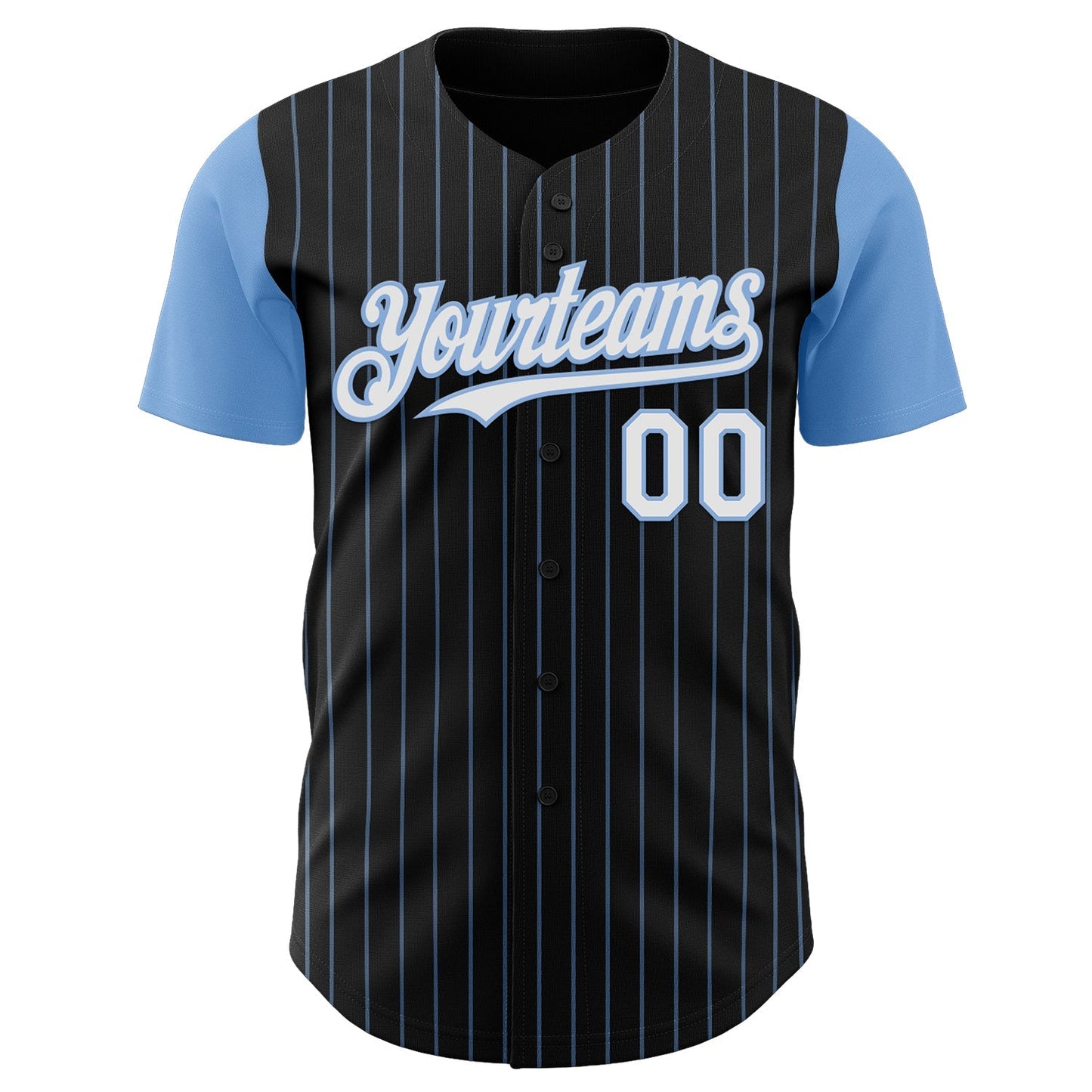 Custom Black Light Blue Pinstripe White Authentic Two Tone Baseball Jersey baseball jersey product view 2