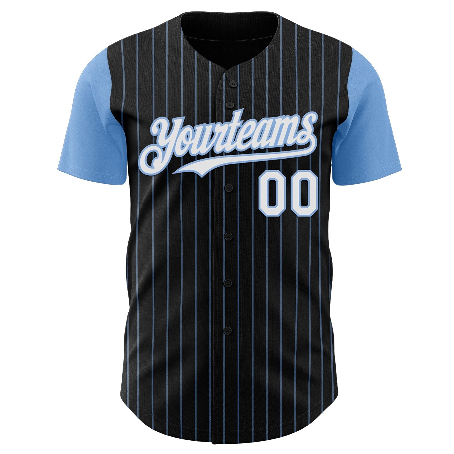 Custom Black Light Blue Pinstripe White Authentic Two Tone Baseball Jersey baseball jersey product view 2