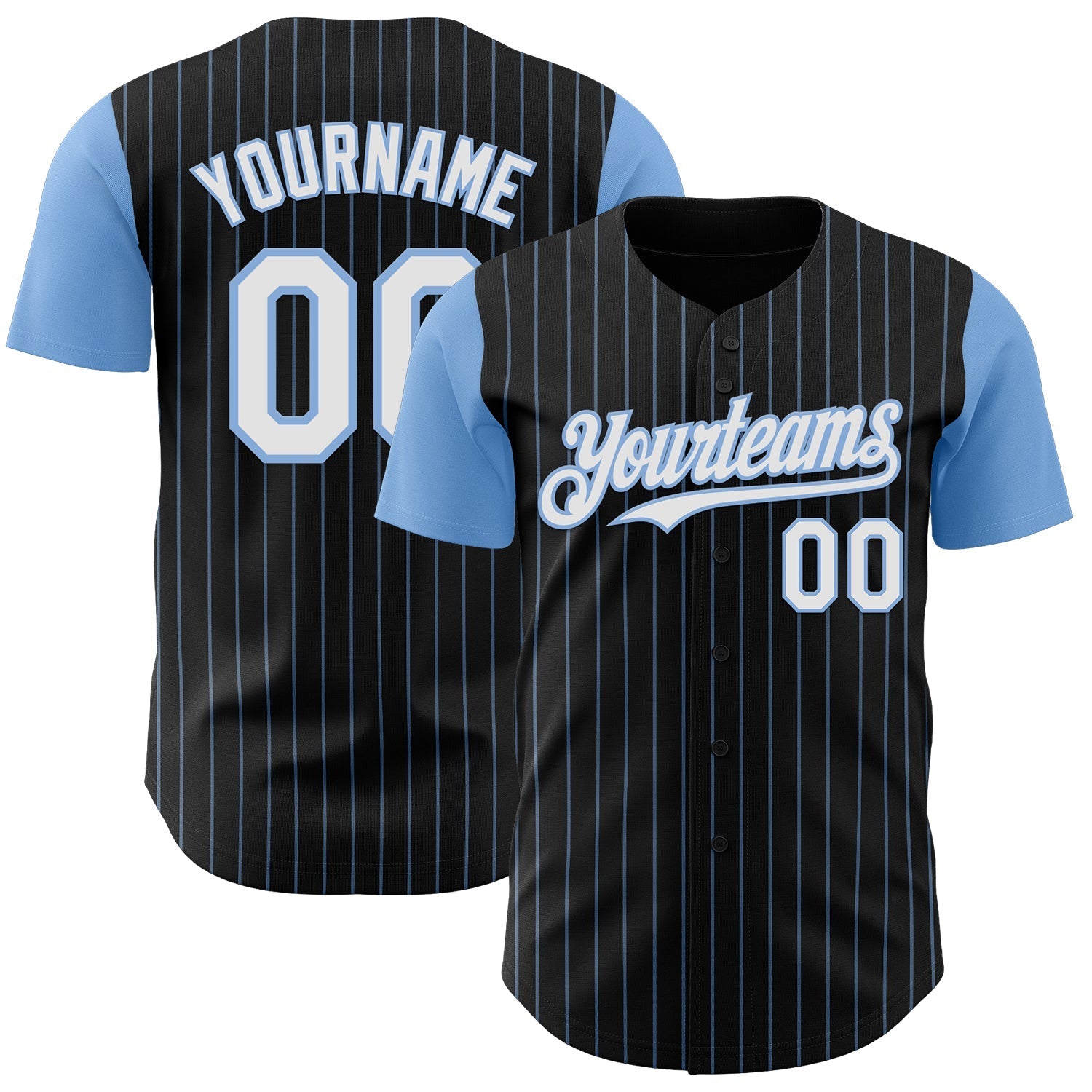 Custom Black Light Blue Pinstripe White Authentic Two Tone Baseball Jersey baseball jersey product view 1
