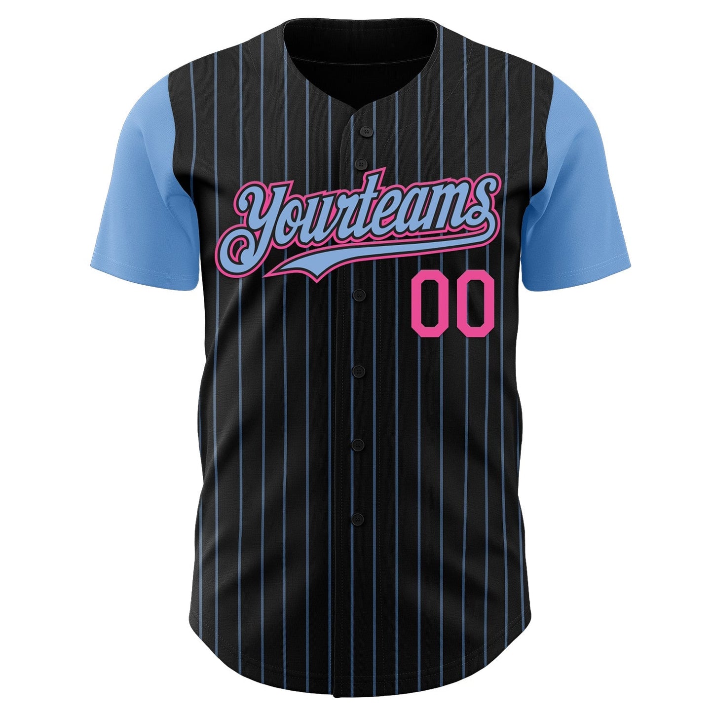 Custom Black Light Blue Pinstripe Pink Authentic Two Tone Baseball Jersey baseball jersey product view 2