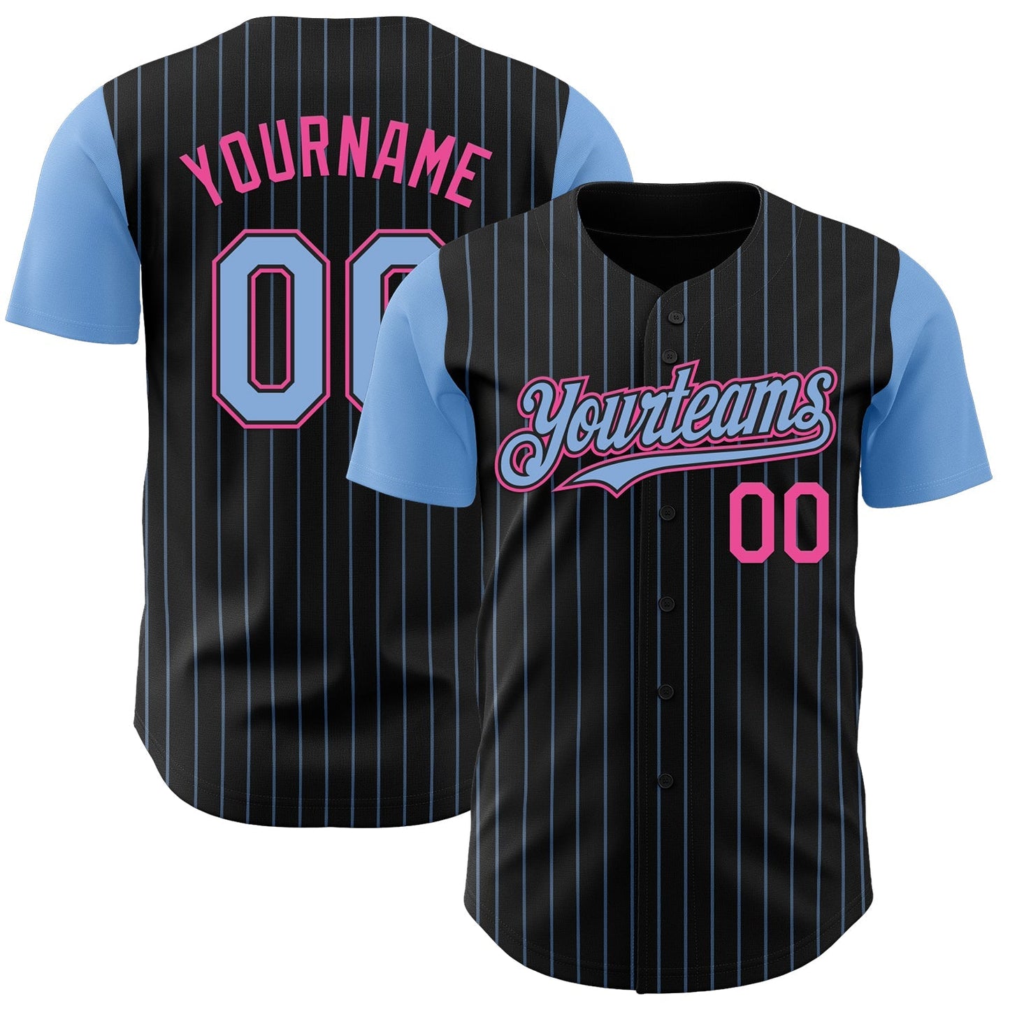 Custom Black Light Blue Pinstripe Pink Authentic Two Tone Baseball Jersey baseball jersey product view 1