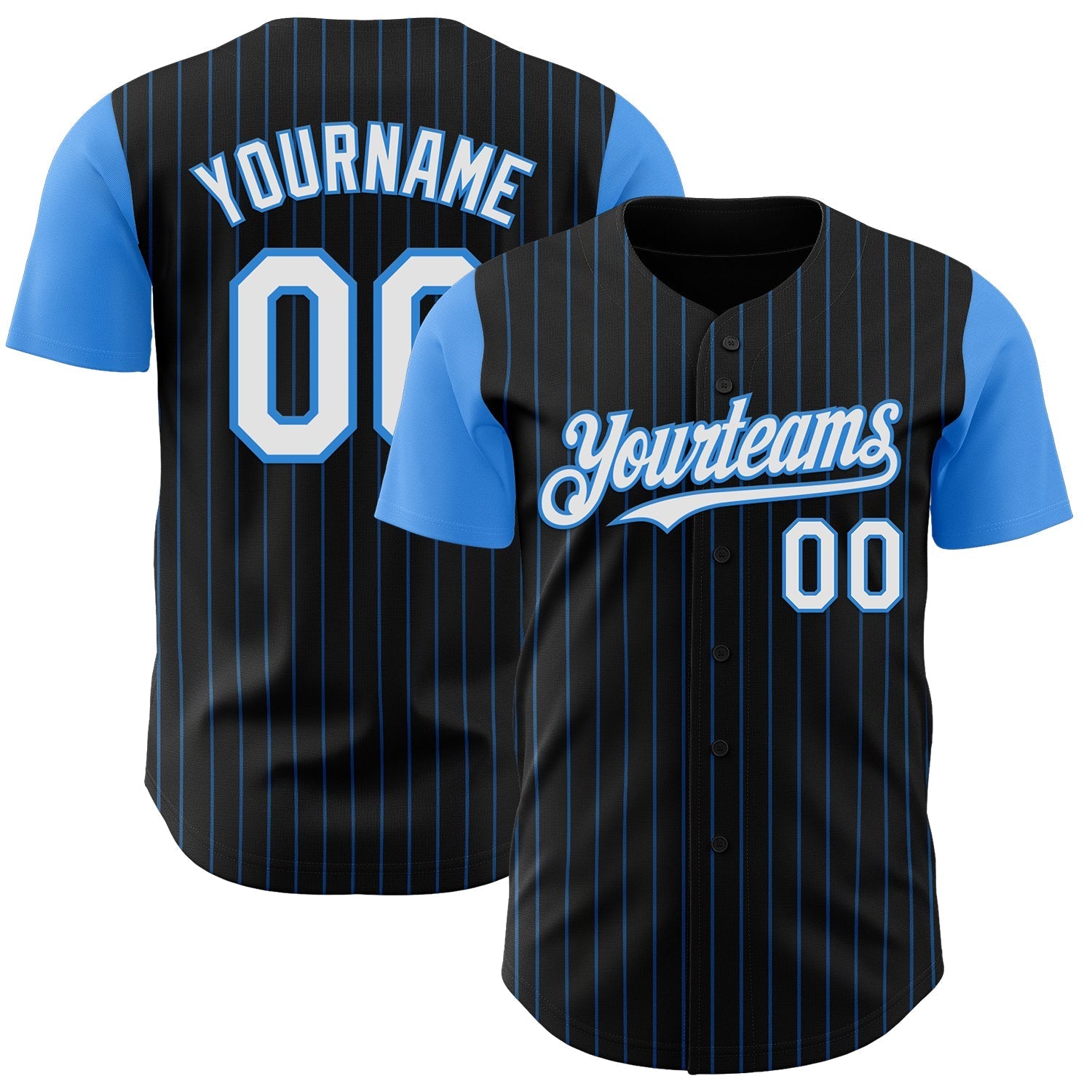 Custom Black Electric Blue Pinstripe White Authentic Two Tone Baseball Jersey baseball jersey product view 1