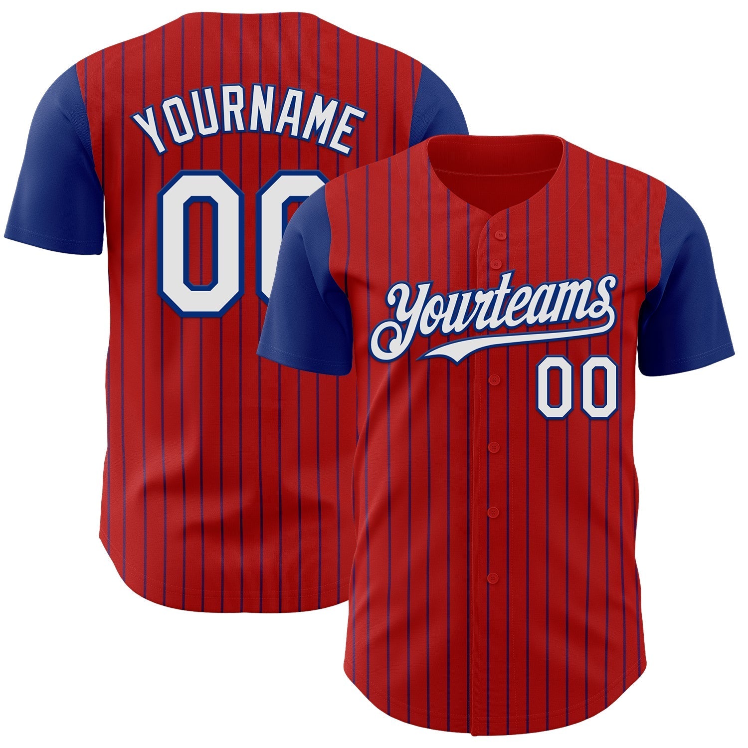 Custom Red Royal Pinstripe White Authentic Two Tone Baseball Jersey baseball jersey product view 1