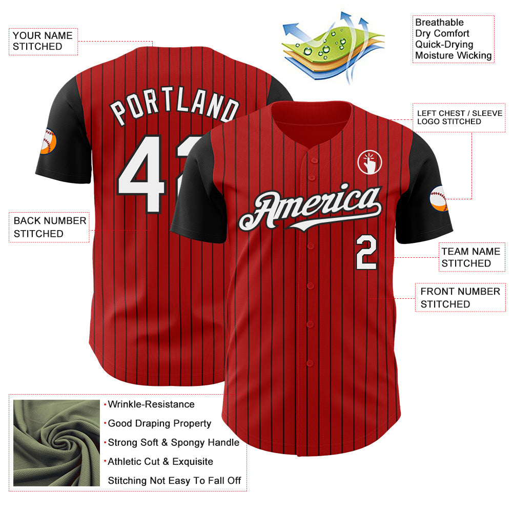 Custom Red Black Pinstripe White Authentic Two Tone Baseball Jersey baseball jersey product view 3