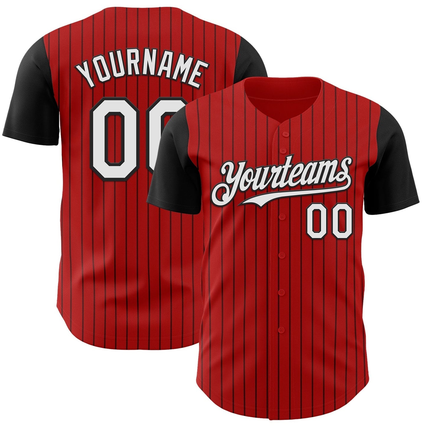 Custom Red Black Pinstripe White Authentic Two Tone Baseball Jersey baseball jersey product view 1