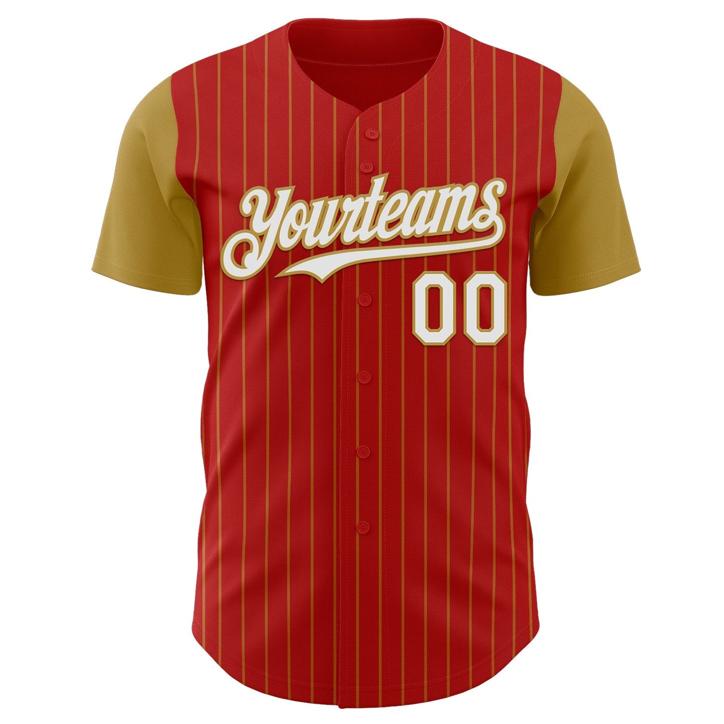 Custom Red Old Gold Pinstripe White Authentic Two Tone Baseball Jersey baseball jersey product view 2