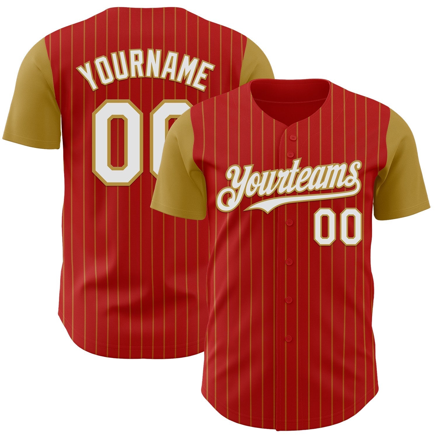 Custom Red Old Gold Pinstripe White Authentic Two Tone Baseball Jersey baseball jersey product view 1