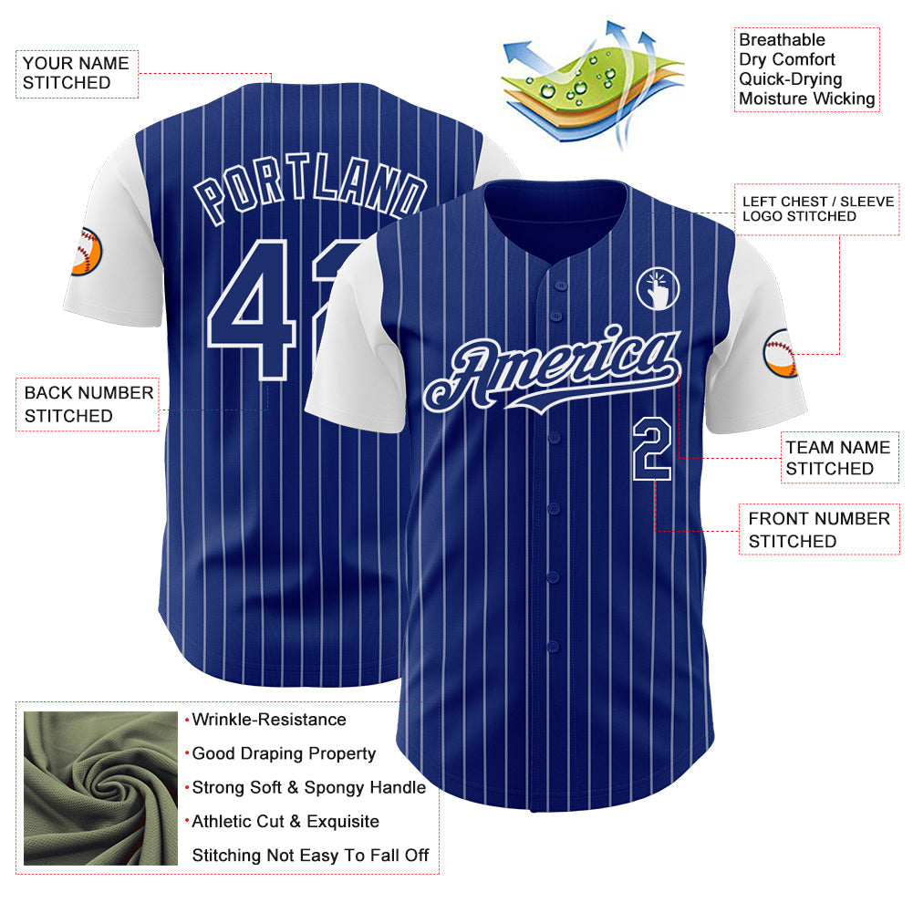 Custom Royal White Pinstripe White Authentic Two Tone Baseball Jersey baseball jersey product view 3