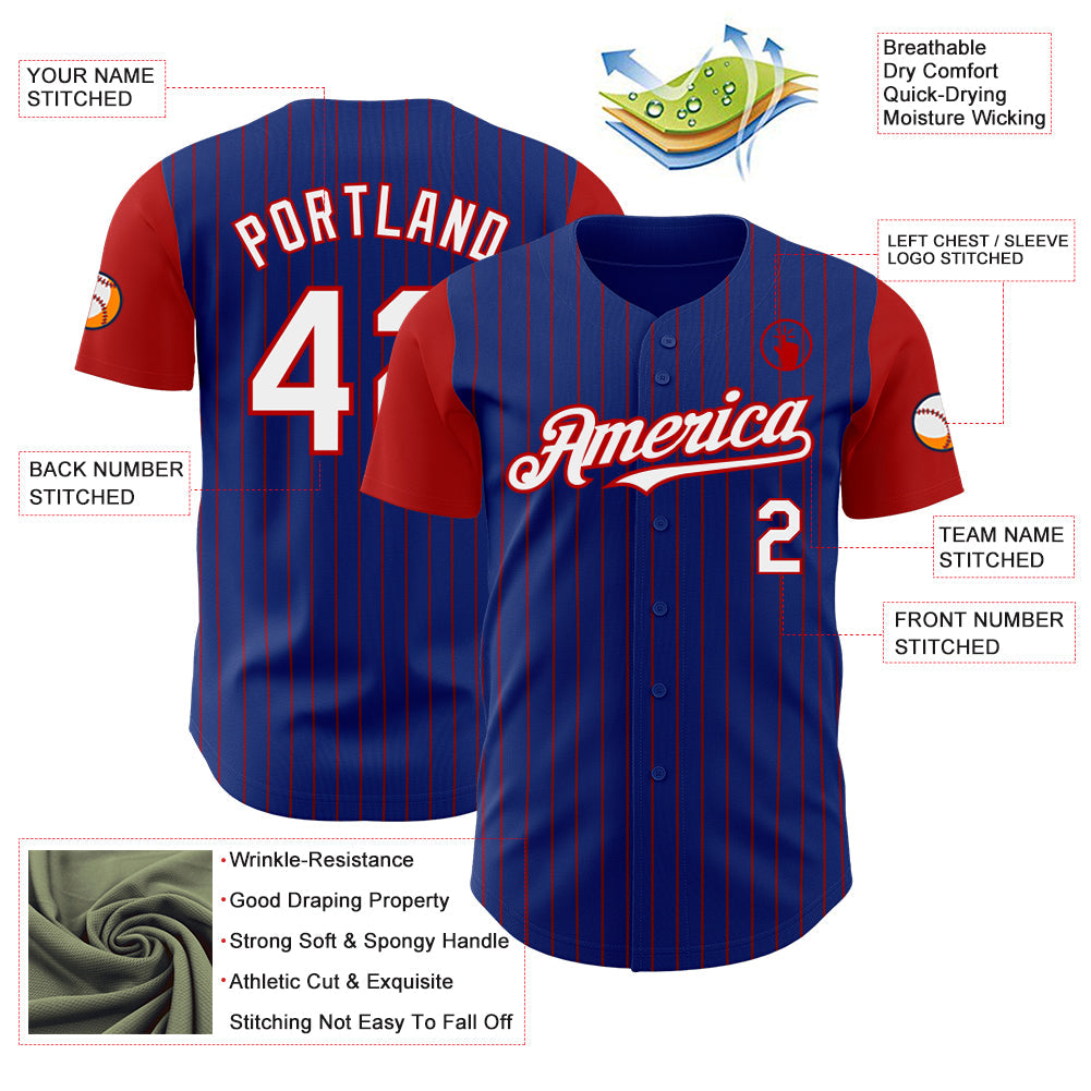 Custom Royal Red Pinstripe White Authentic Two Tone Baseball Jersey baseball jersey product view 3