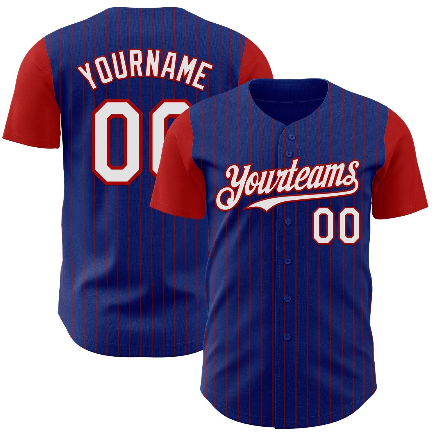 Custom Royal Red Pinstripe White Authentic Two Tone Baseball Jersey baseball jersey product view 1